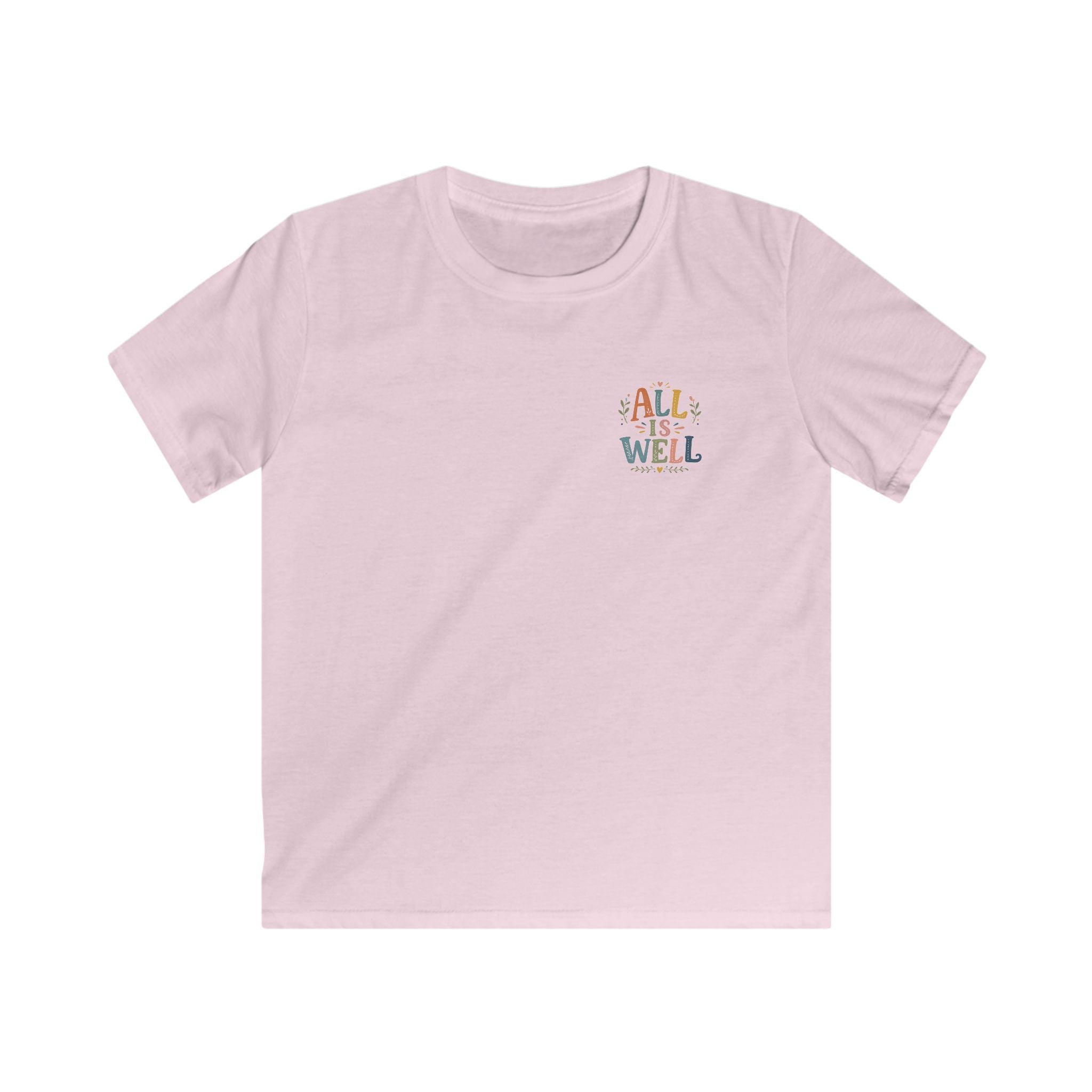 Kids Tee "All Is Well" Rainbow Pocket Motivational Graphic T-Shirt