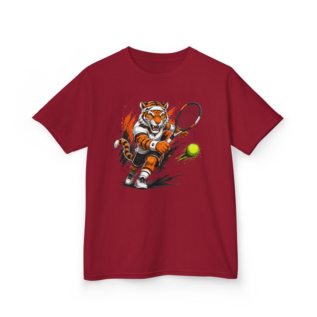 Tennis Tiger T-Shirt | Fierce Tiger Tennis Player Graphic | Kids Tennis Tee | Youth Tennis Sports Shirt | Tennis Lover Gift