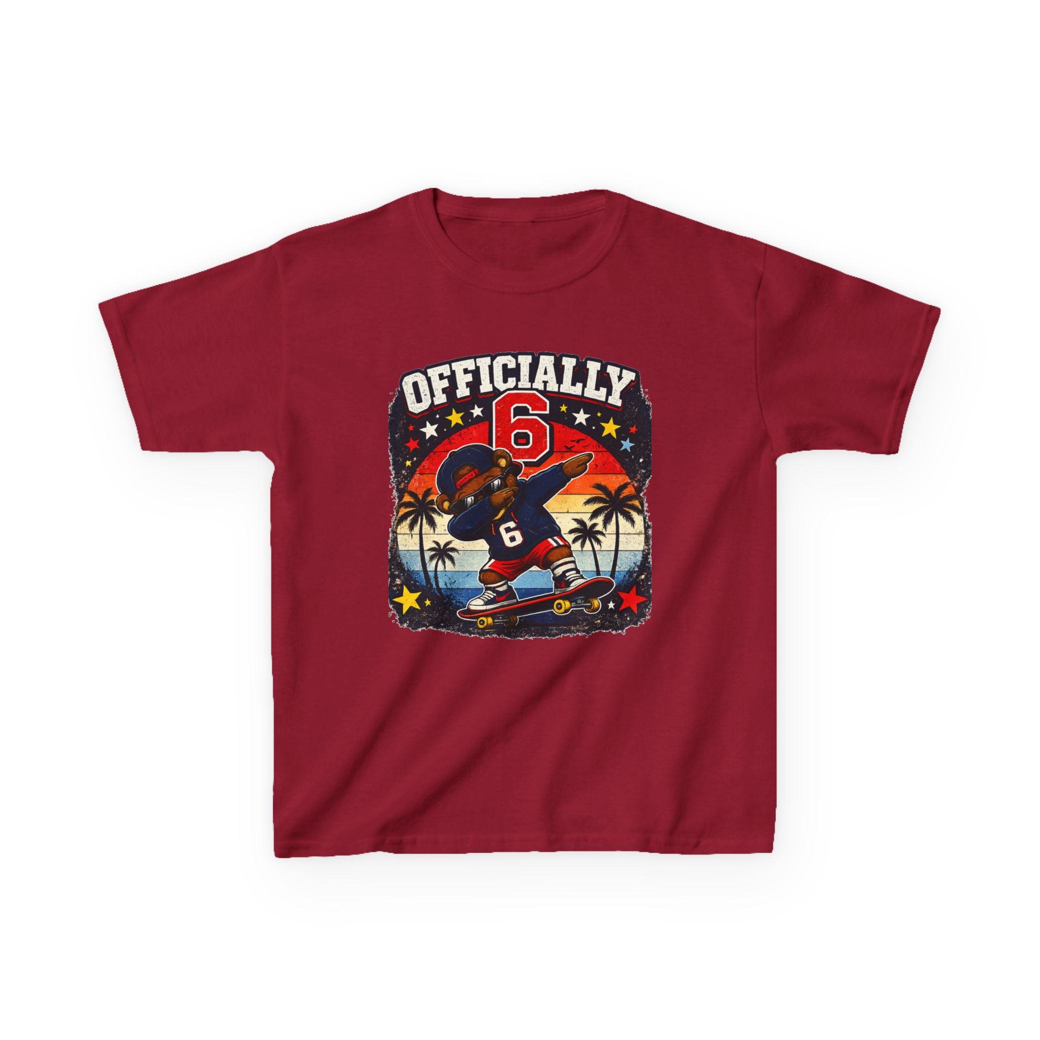 Kids Tee  "Officially 6" Skateboard Birthday Shirt with Palm Sunset