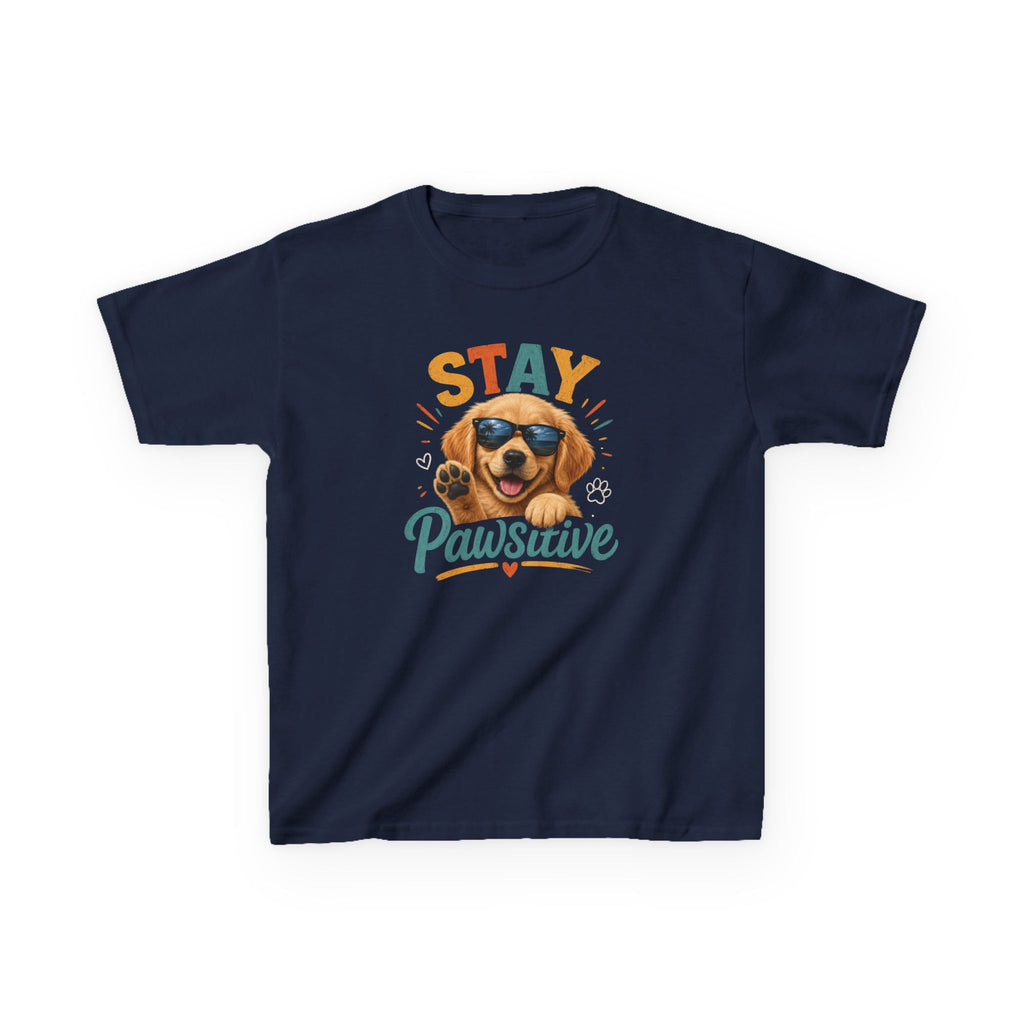 Kids T-Shirt "Stay Pawsitive" Cool Dog Cute Graphic Tee for Boys & Girls