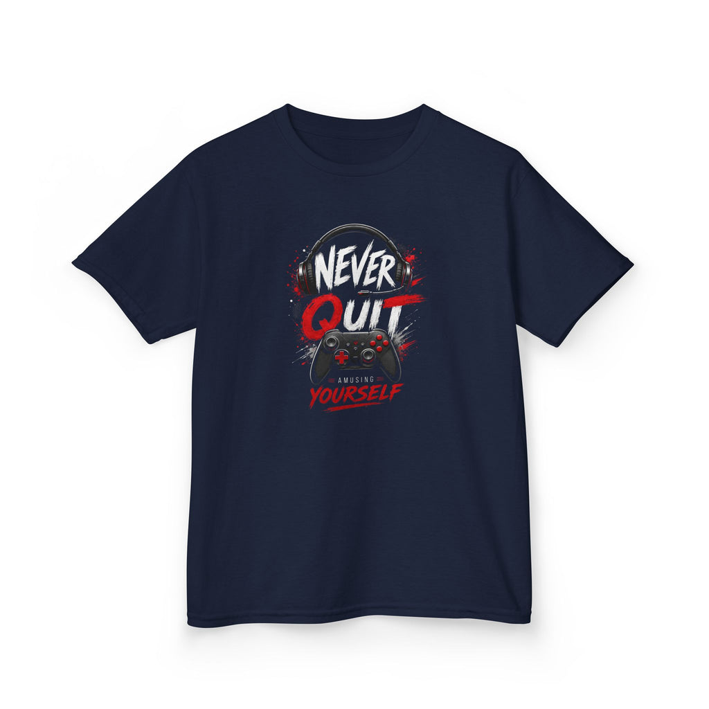 "Never Quit Gaming" Motivational Gamer Controller & Headset T-Shirt Design