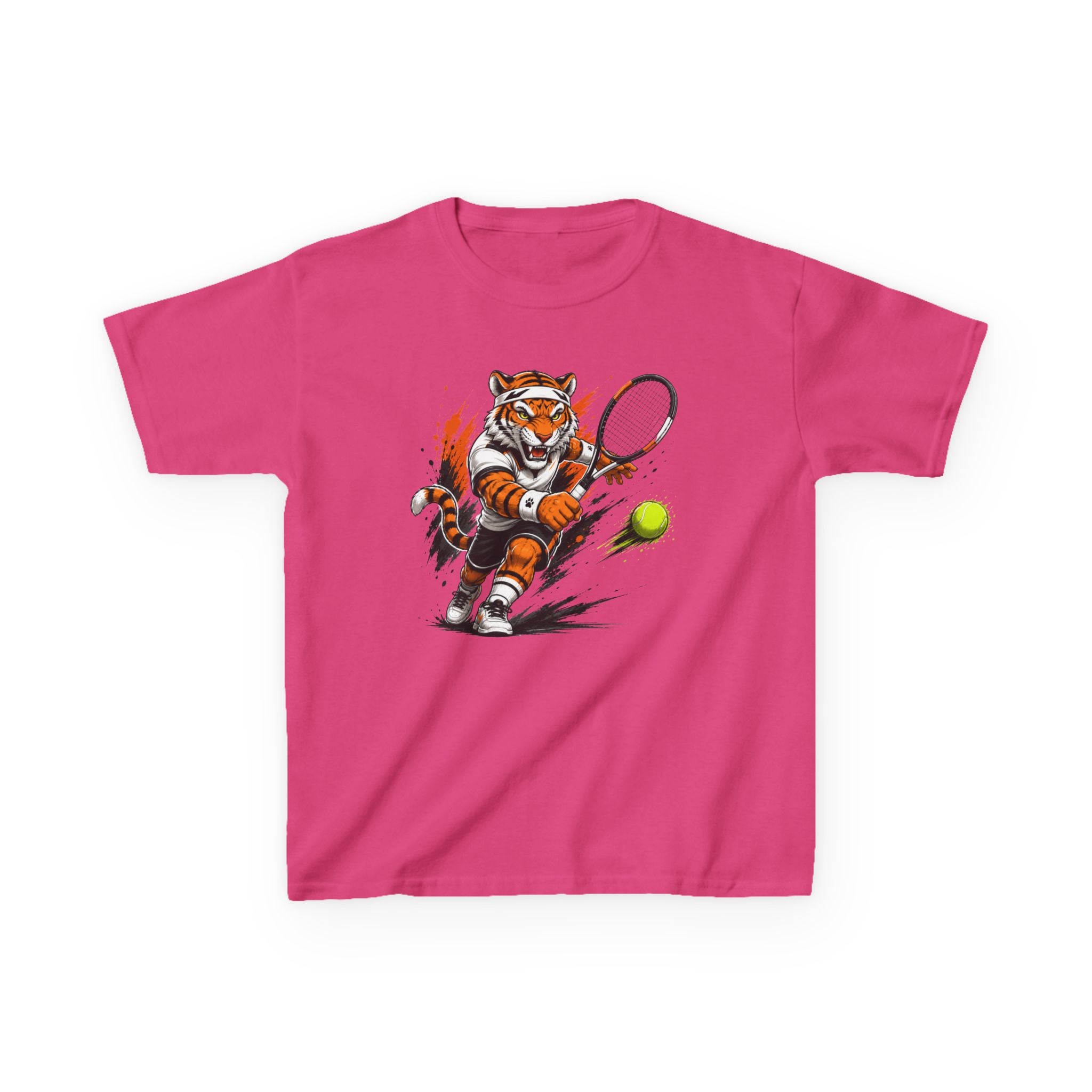 Tennis Tiger T-Shirt | Fierce Tiger Tennis Player Graphic | Kids Tennis Tee | Youth Tennis Sports Shirt | Tennis Lover Gift