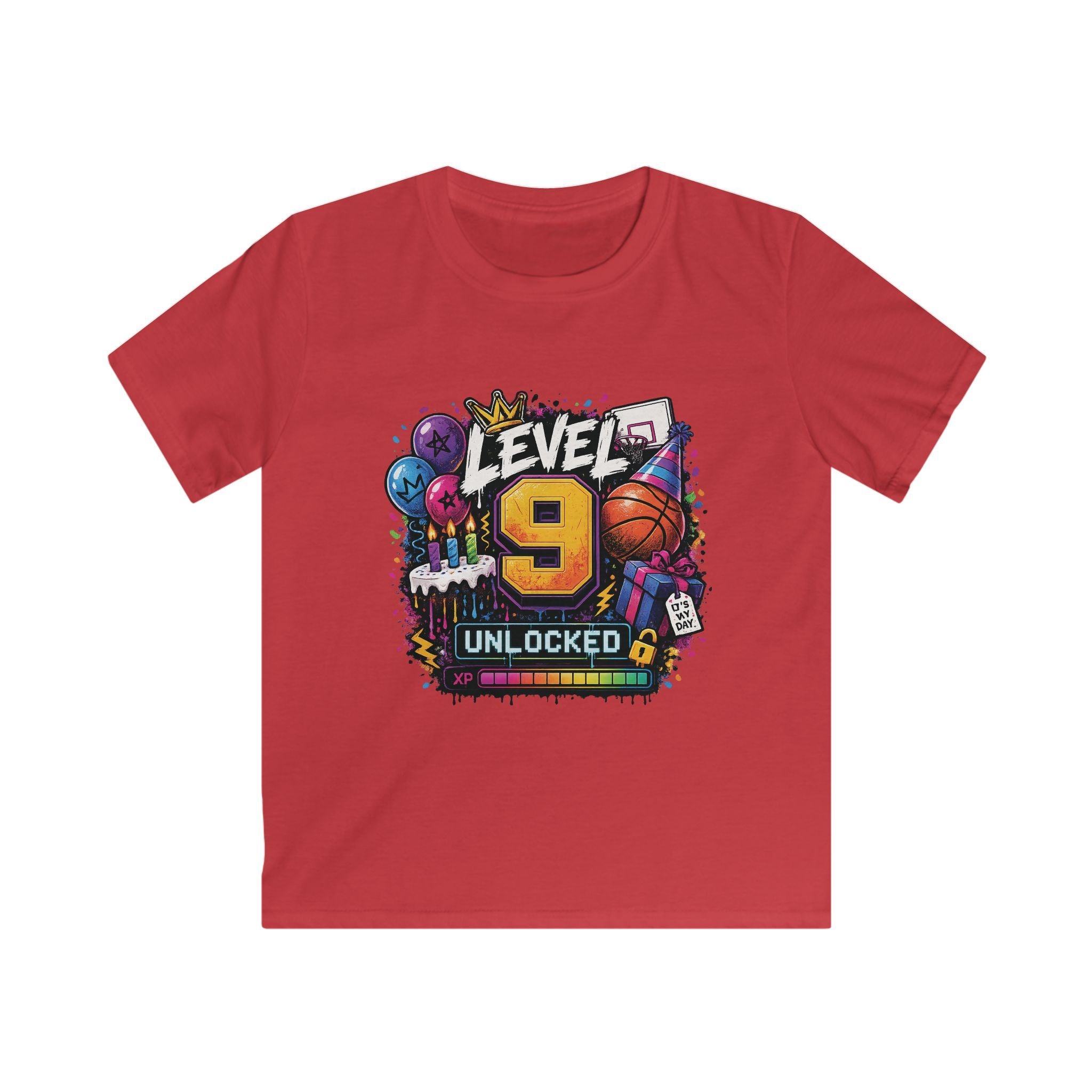Kids "Level 9 Unlocked" Birthday T‑Shirt Basketball & Party Gamer Tee