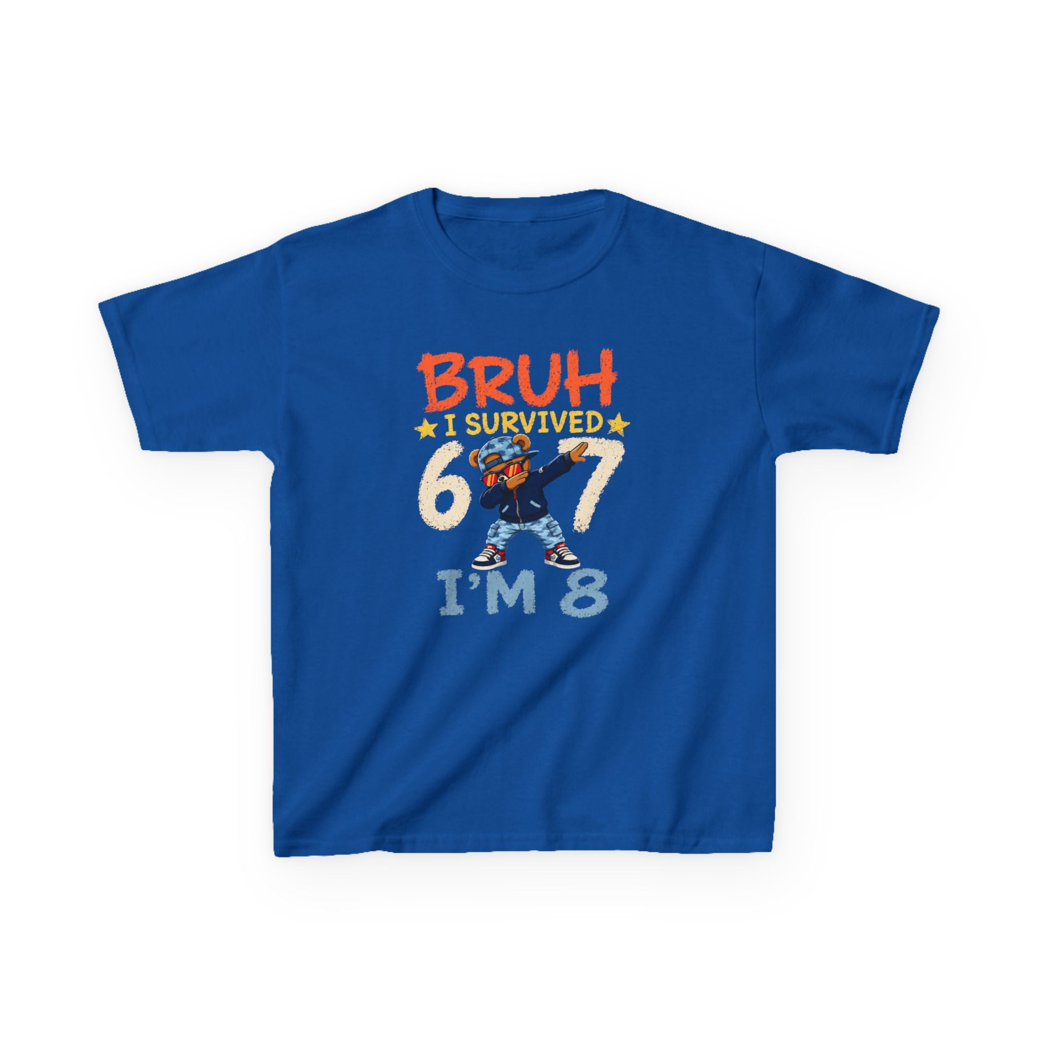 "Bruh I survived 6 7" " I'M 8" Boys Graphic kids Birthday T-Shirt Design