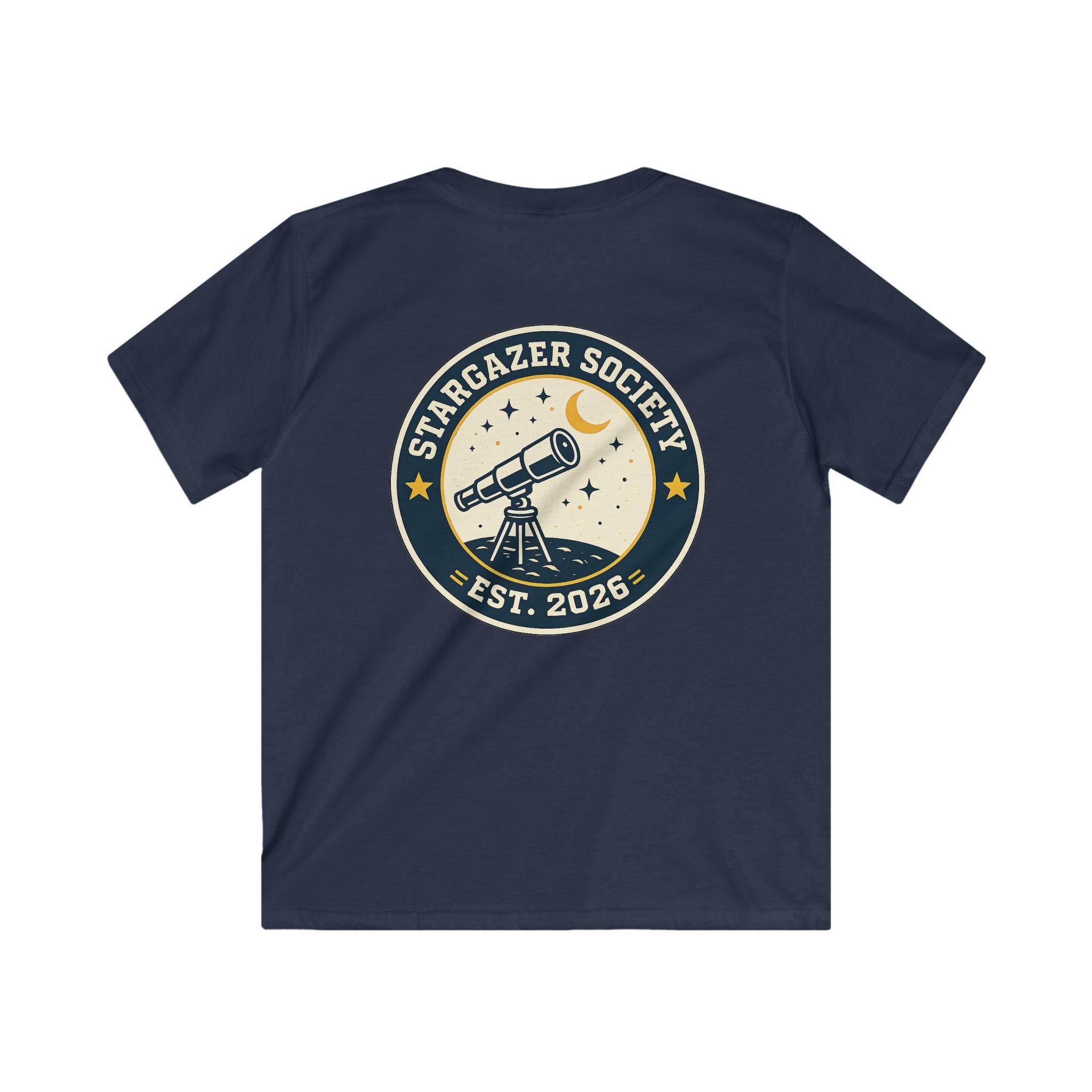 "Stargazer Society" Kids Tee Telescope 'Est. 2026' For Boys & Girls
