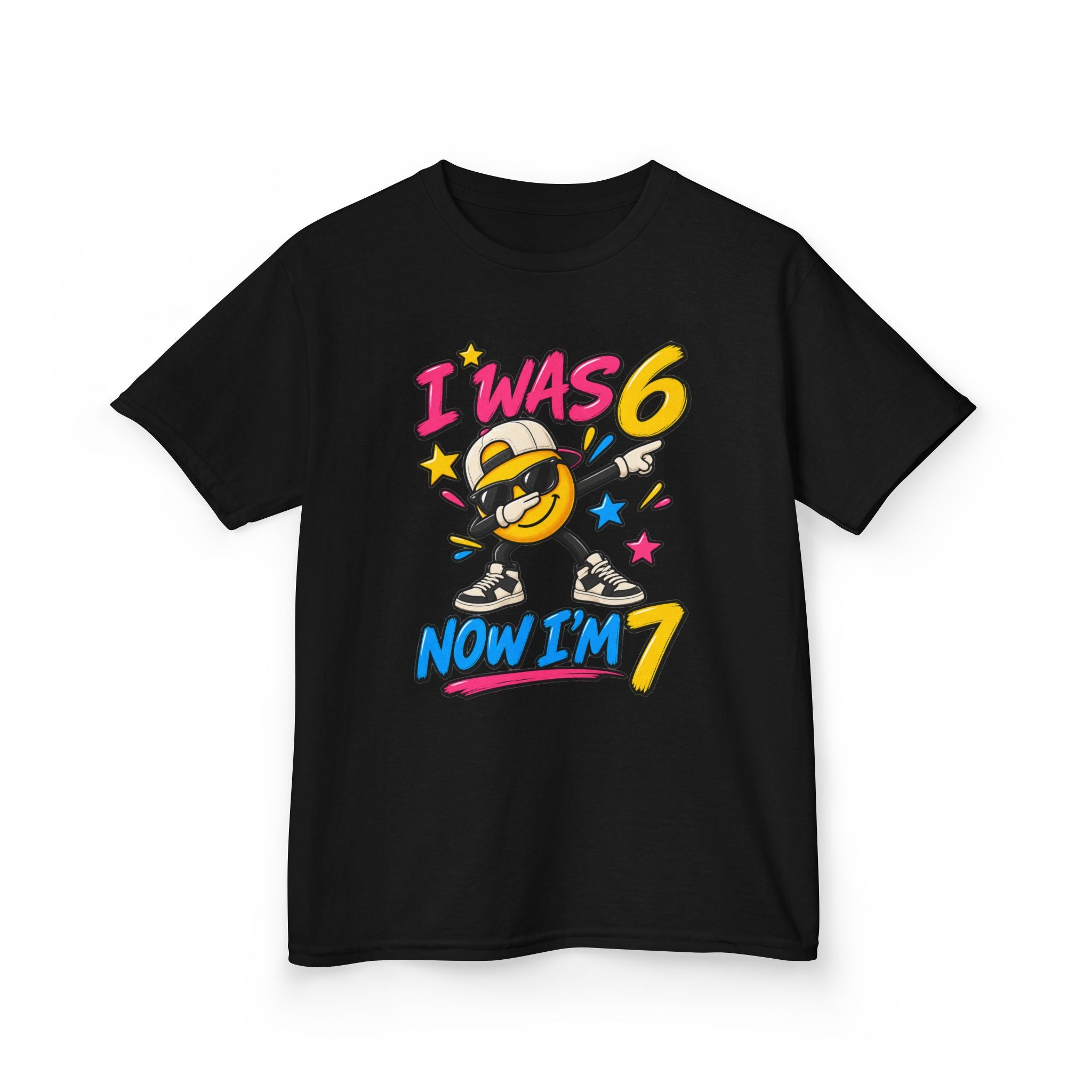 Kids 7th Birthday T‑Shirt "I Was 6 Now I'm 7" Cool Emoji Design