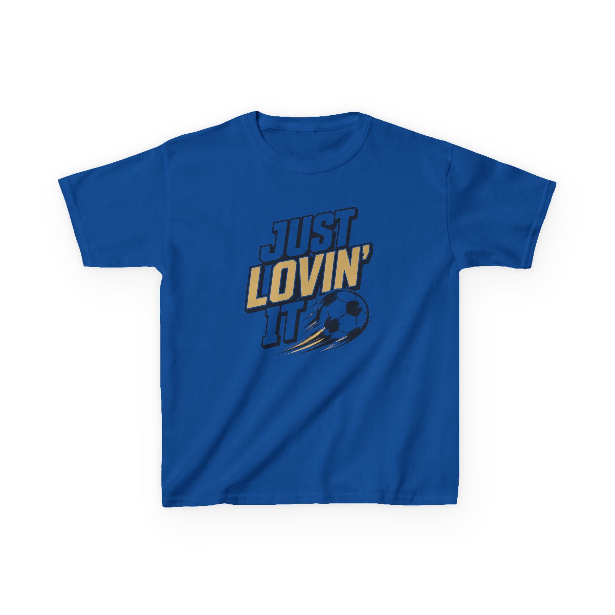 Just Lovin' It Soccer T-Shirt Design | Bold Sports Typography Graphic | Kids Soccer Lover Tee | Soccer Ball SVG Style Graphic