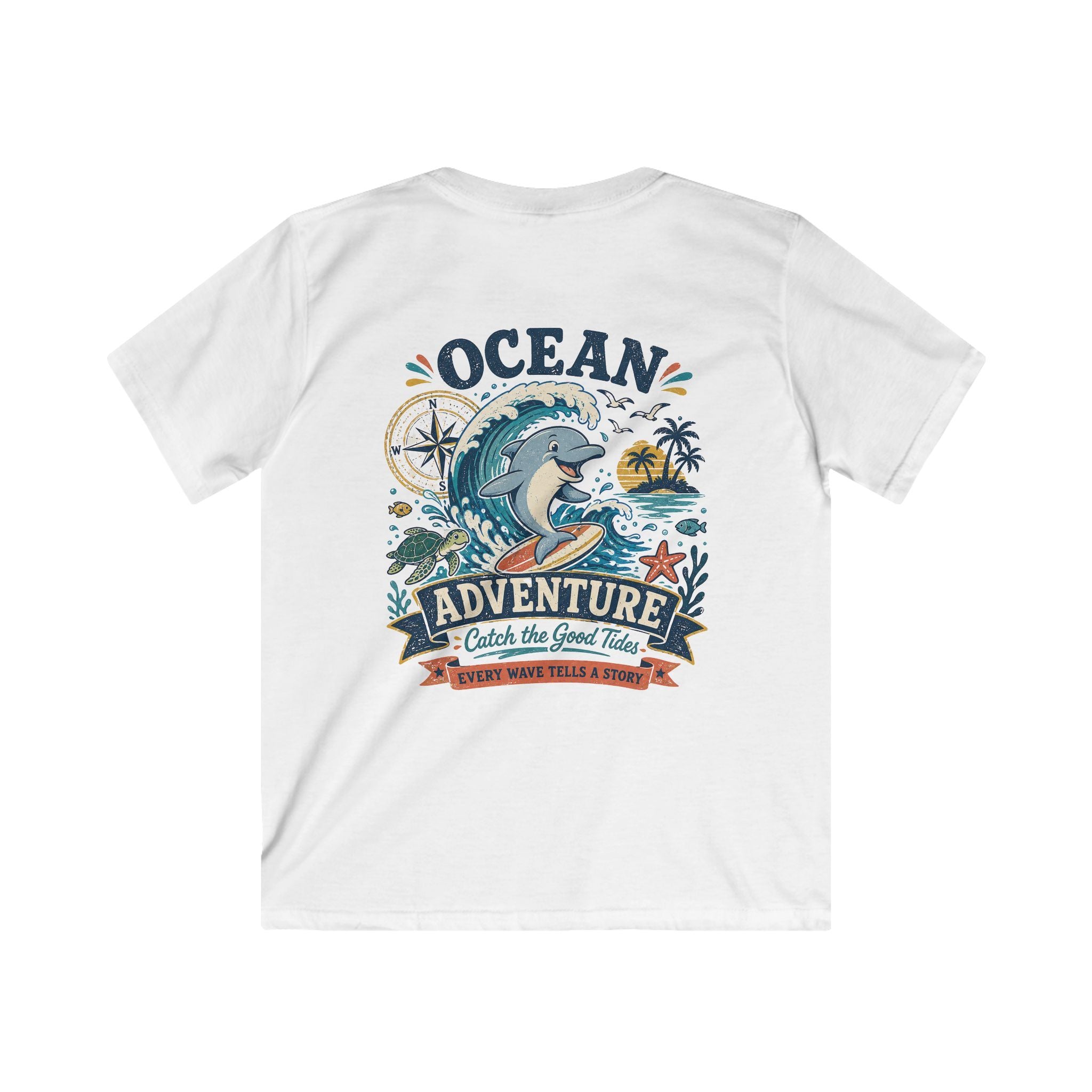 Ocean Adventure Kids Tee 'Catch the Good Tide' Dolphin Surf Graphic
