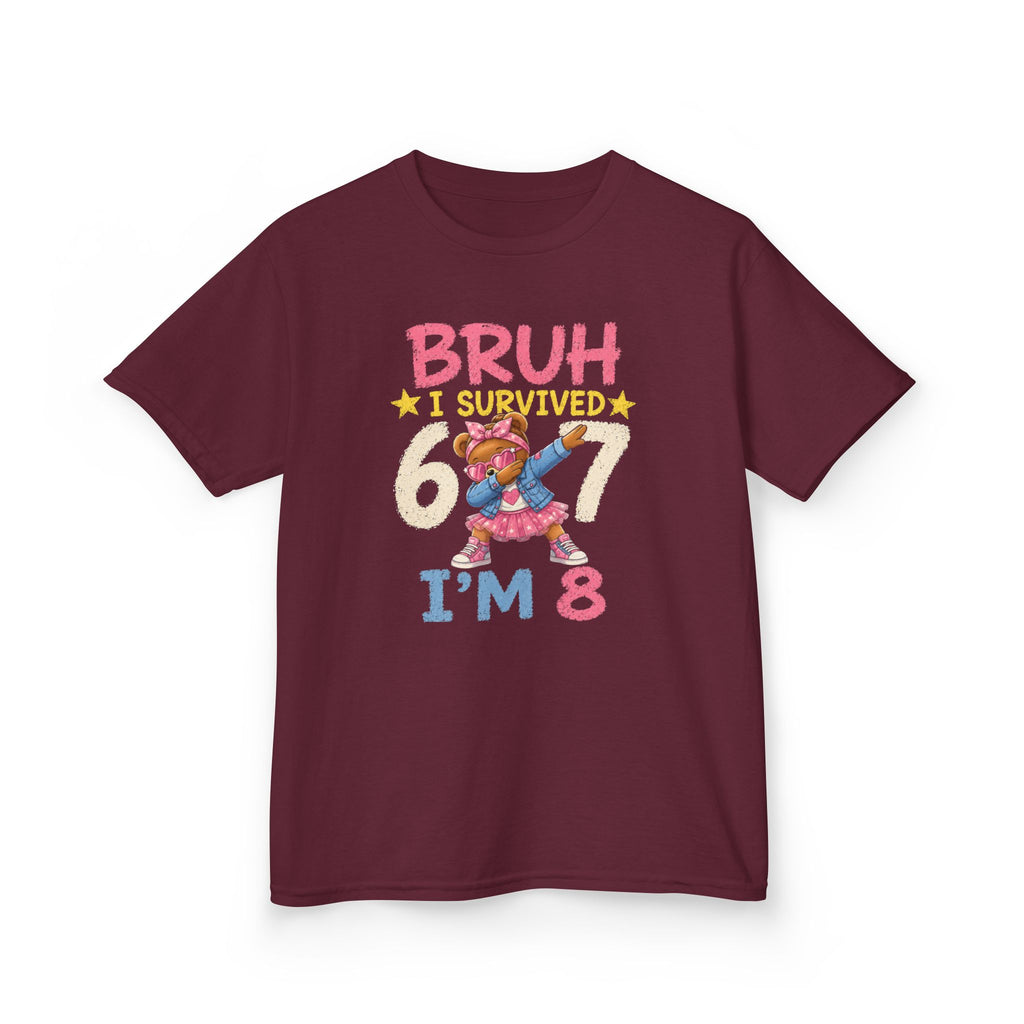 " Bruh I survived 6 7 " " I'M 8" Girls Graphic kids Birthday T-Shirt Design