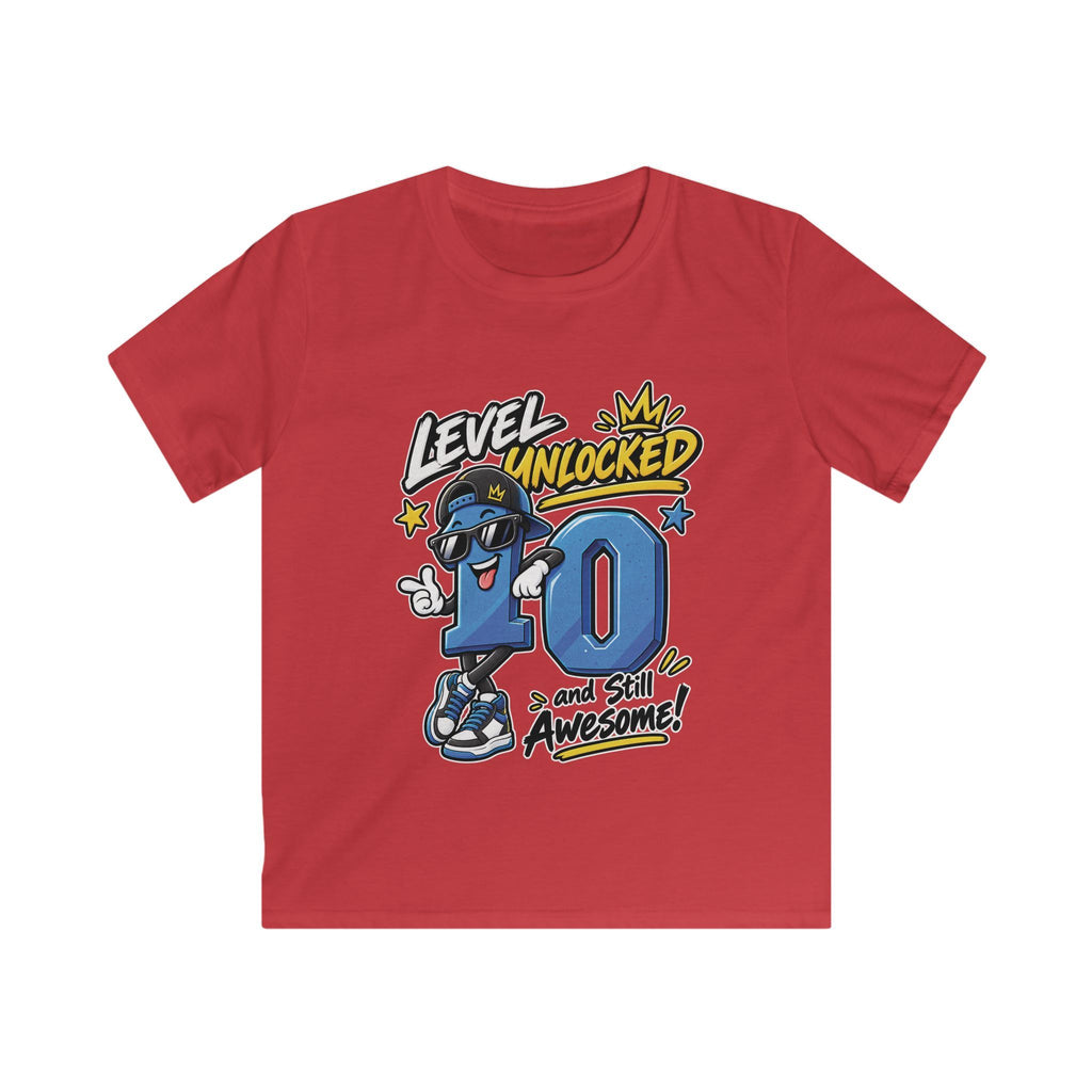 Kids 10th Birthday T-Shirt "Level Unlocked 10 and Still Awesome"