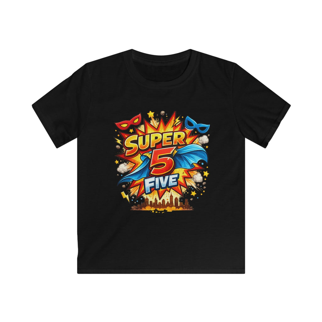 "Super 5 Five" Kids T-Shirt Colorful Superhero Birthday Tee