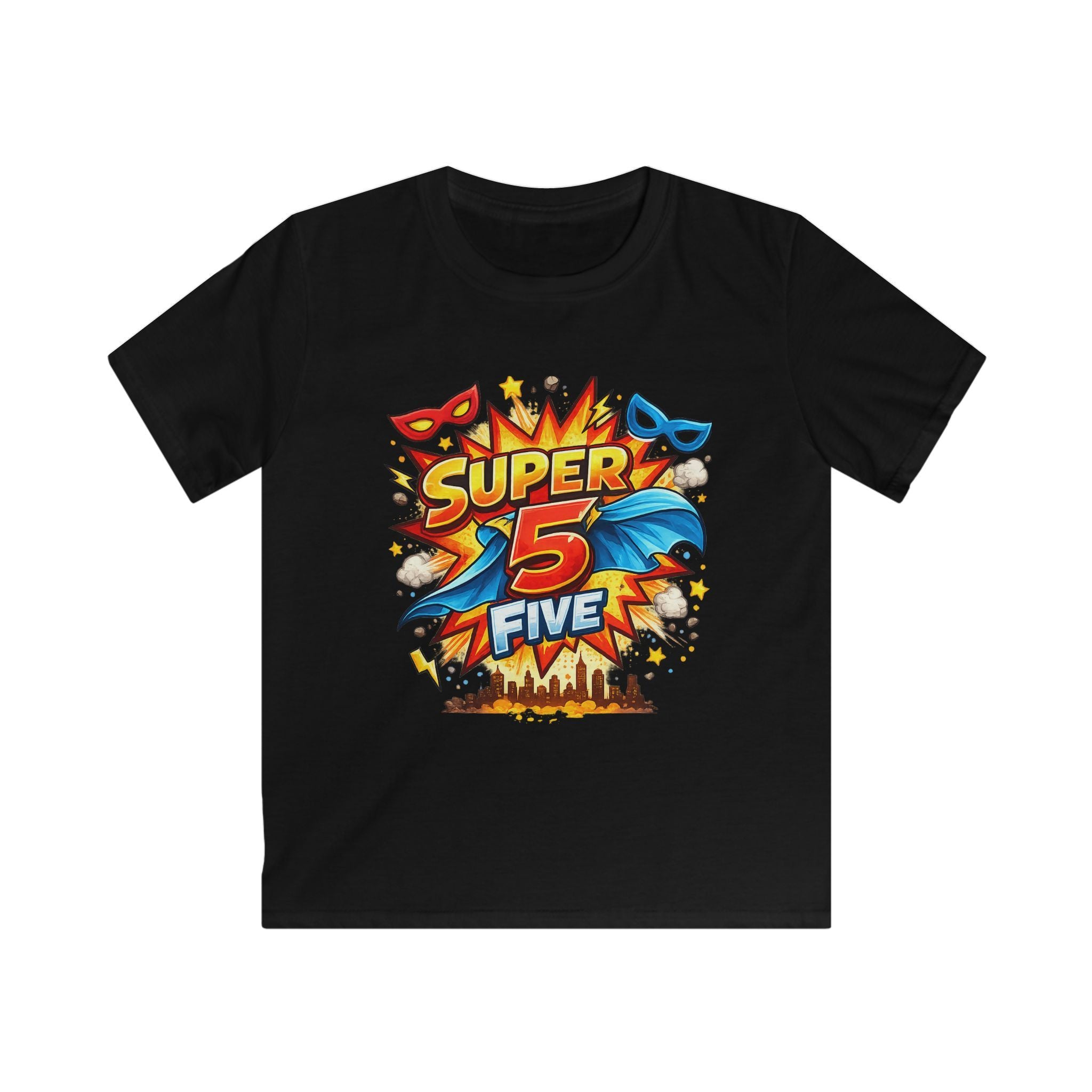 "Super 5 Five" Kids T-Shirt Colorful Superhero Birthday Tee