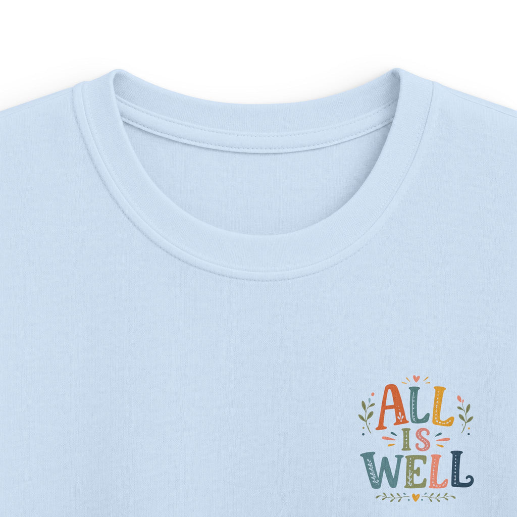 Kids Tee "All Is Well" Rainbow Pocket Motivational Graphic T-Shirt