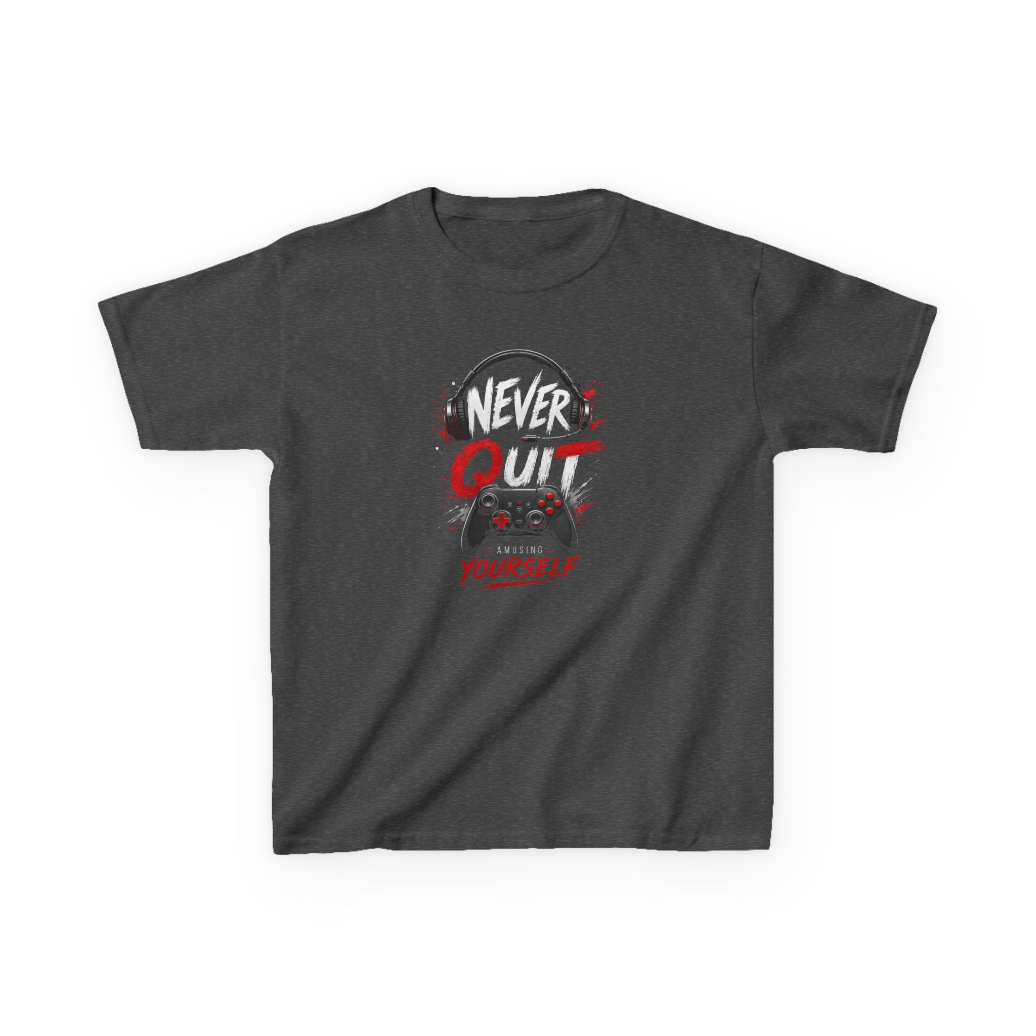 "Never Quit Gaming" Motivational Gamer Controller & Headset T-Shirt Design