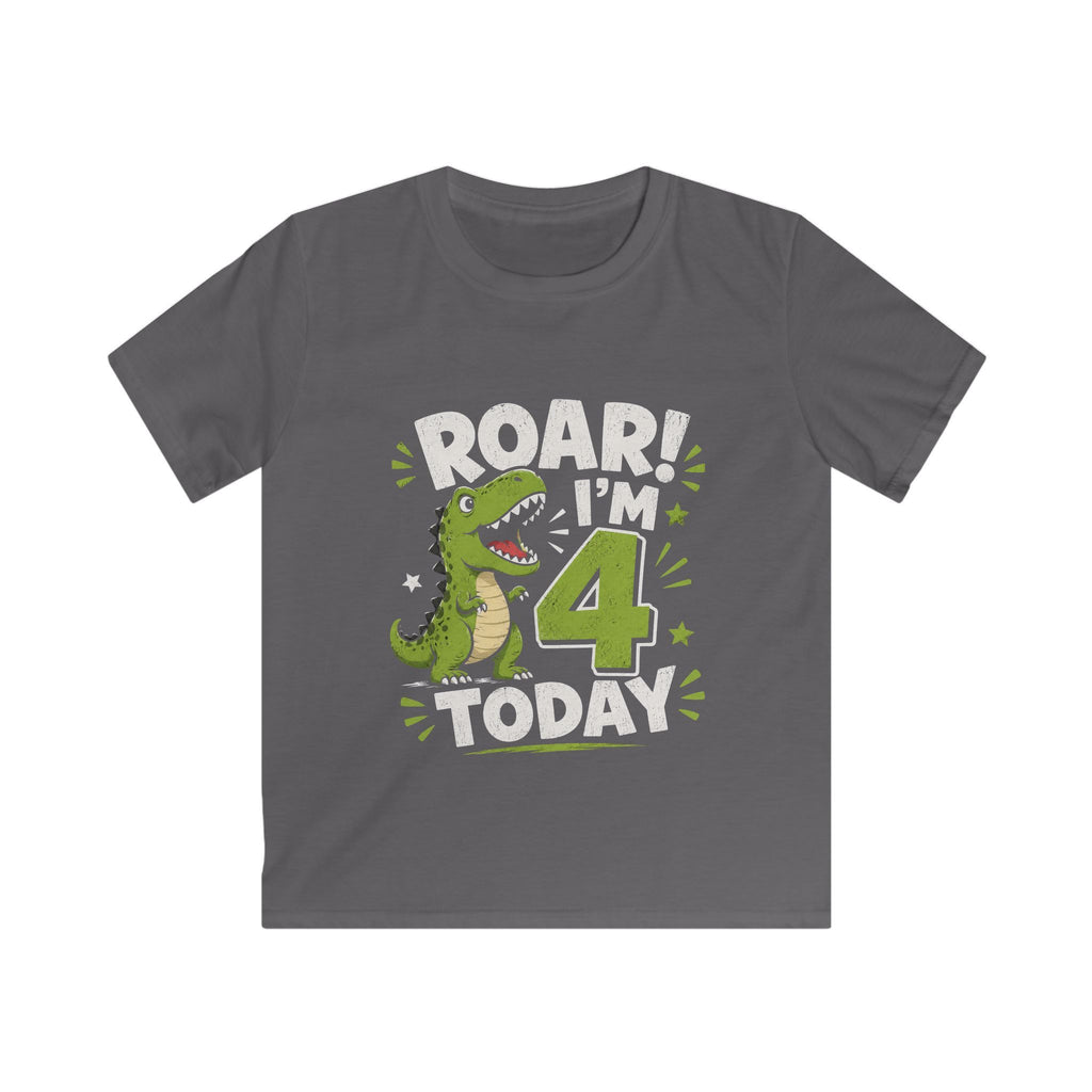 Kids Tee "Roar! I'm 4 Today" Dinosaur Birthday Shirt