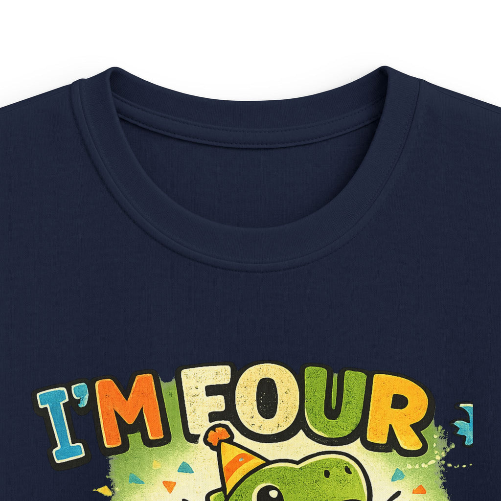 Kids Tee "I’m Four" Roaring Dinosaur Birthday Shirt