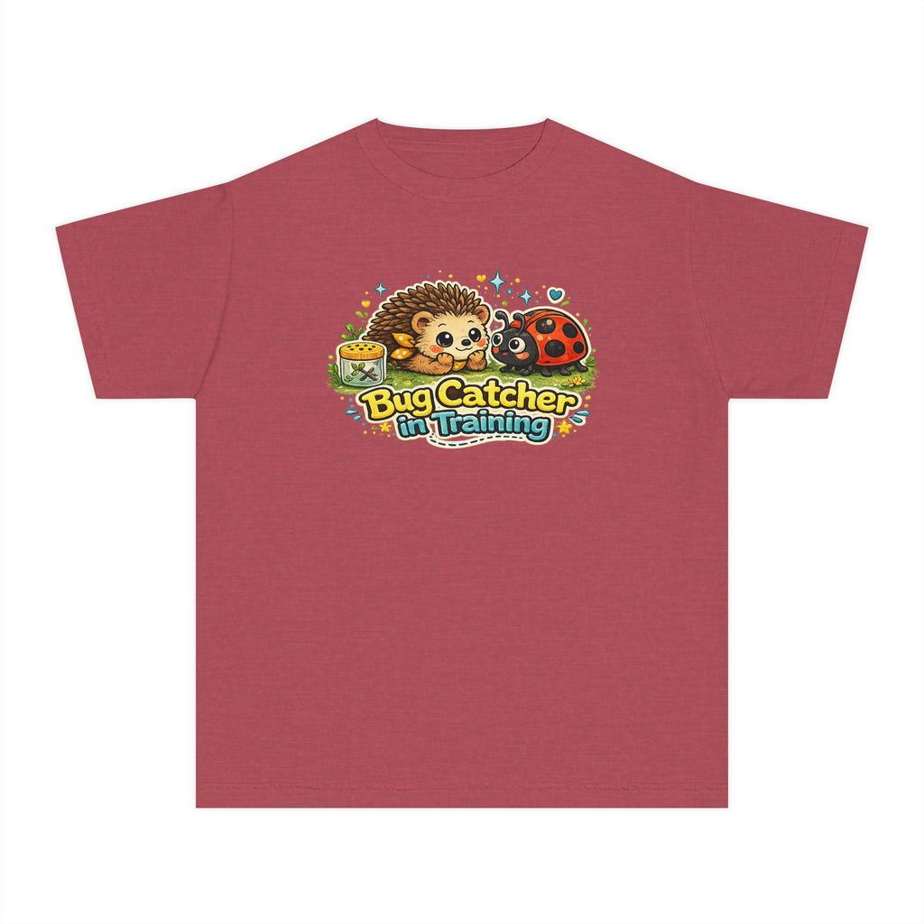 Youth Tee "Bug Catcher in Training" Cute Hedgehog & Ladybug Kids T-Shirt Girls & Boys