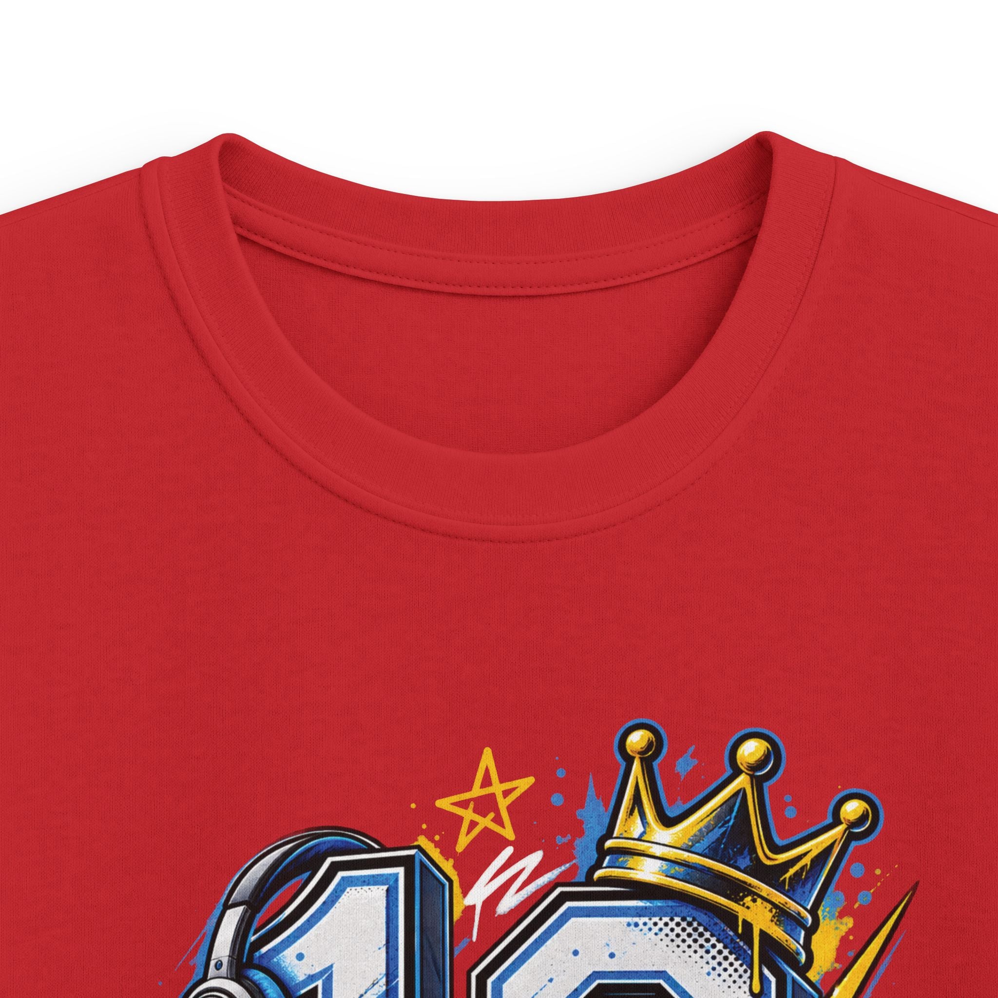 Kids 10th Birthday Racing Tee - Number 10 Crown & Sneakers Graphic