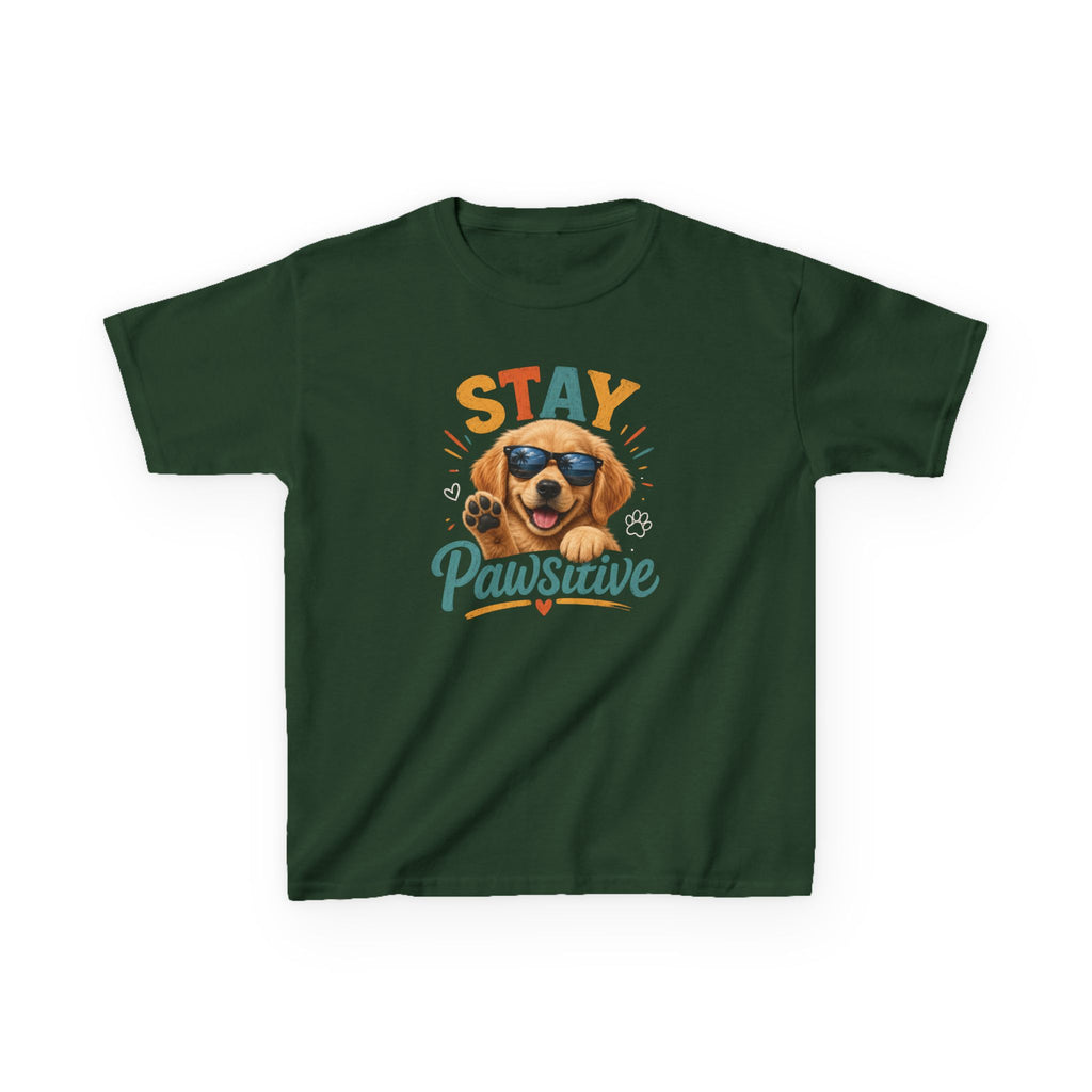 Kids T-Shirt "Stay Pawsitive" Cool Dog Cute Graphic Tee for Boys & Girls