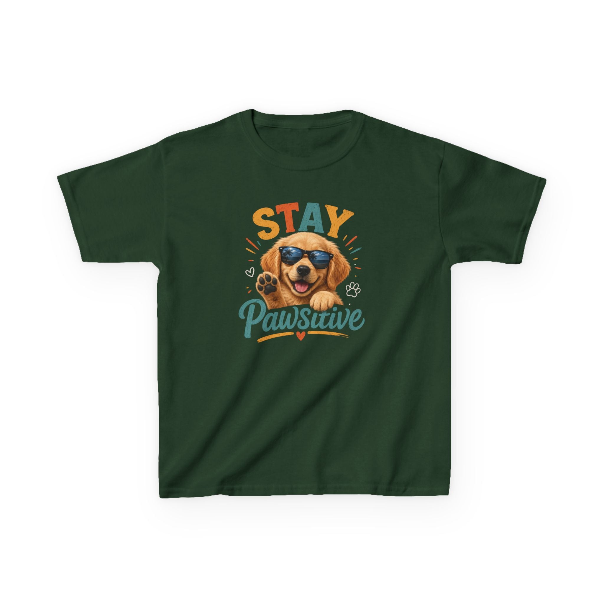 Kids T-Shirt "Stay Pawsitive" Cool Dog Cute Graphic Tee for Boys & Girls