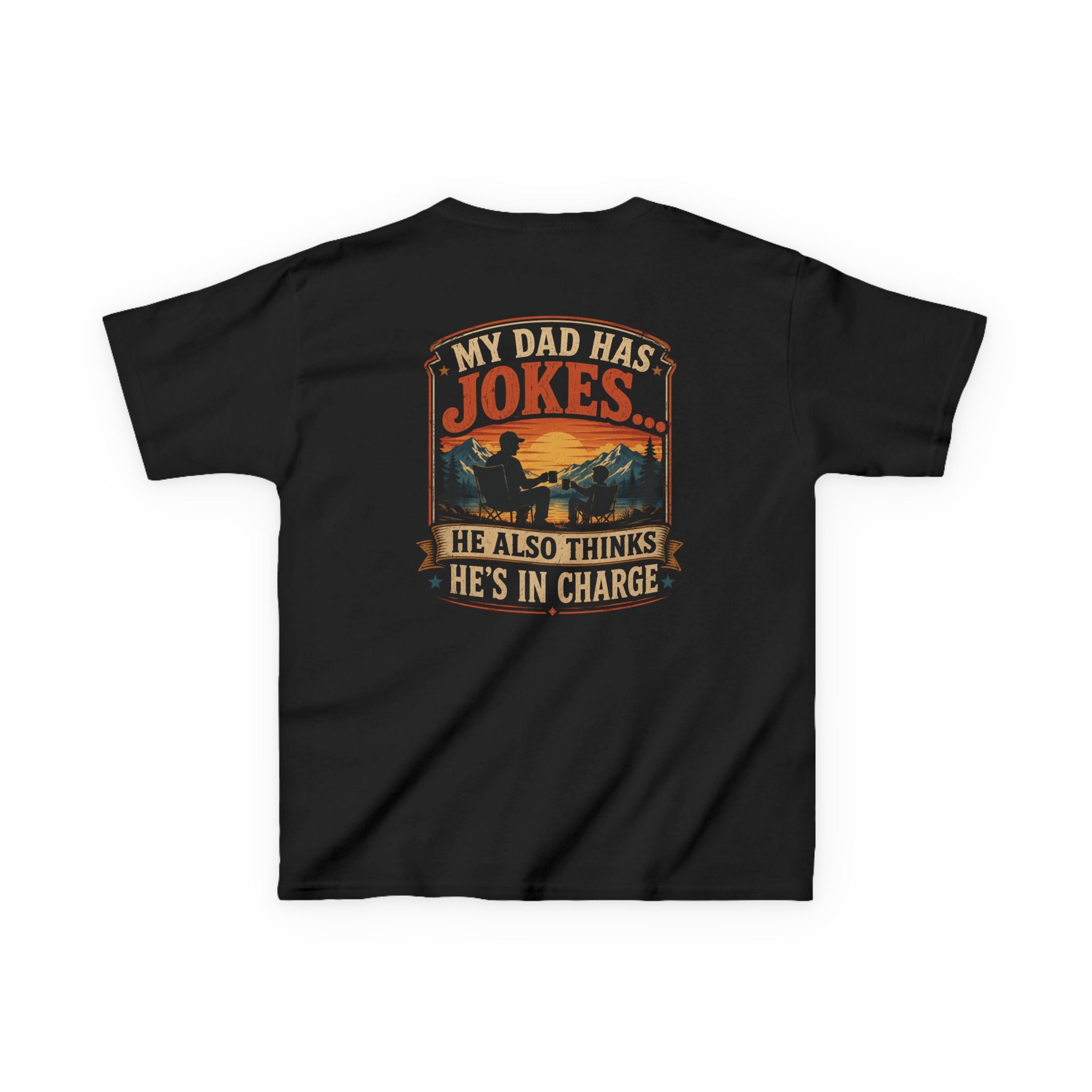 Kids Tee “My Dad Has Jokes… He Also Thinks He’s In Charge” Family Father’s Day Shirt