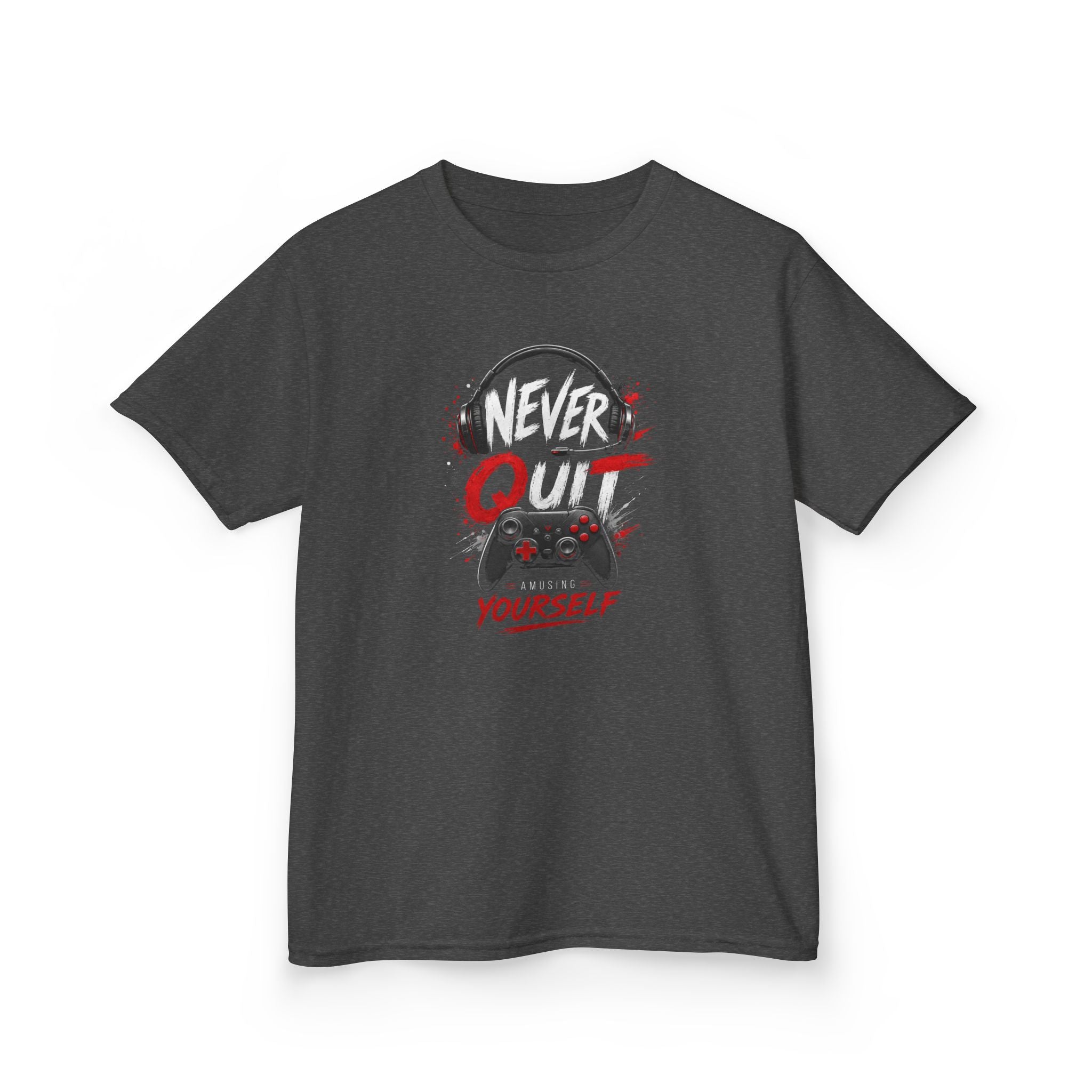 "Never Quit Gaming" Motivational Gamer Controller & Headset T-Shirt Design