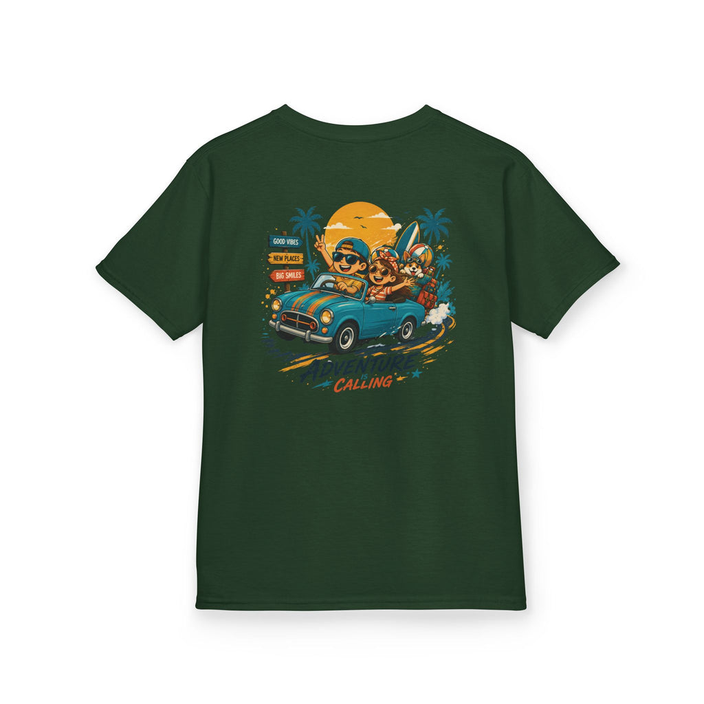 Boys Tee "Adventure Calling" Vintage Tropical Car & Sunset Graphic