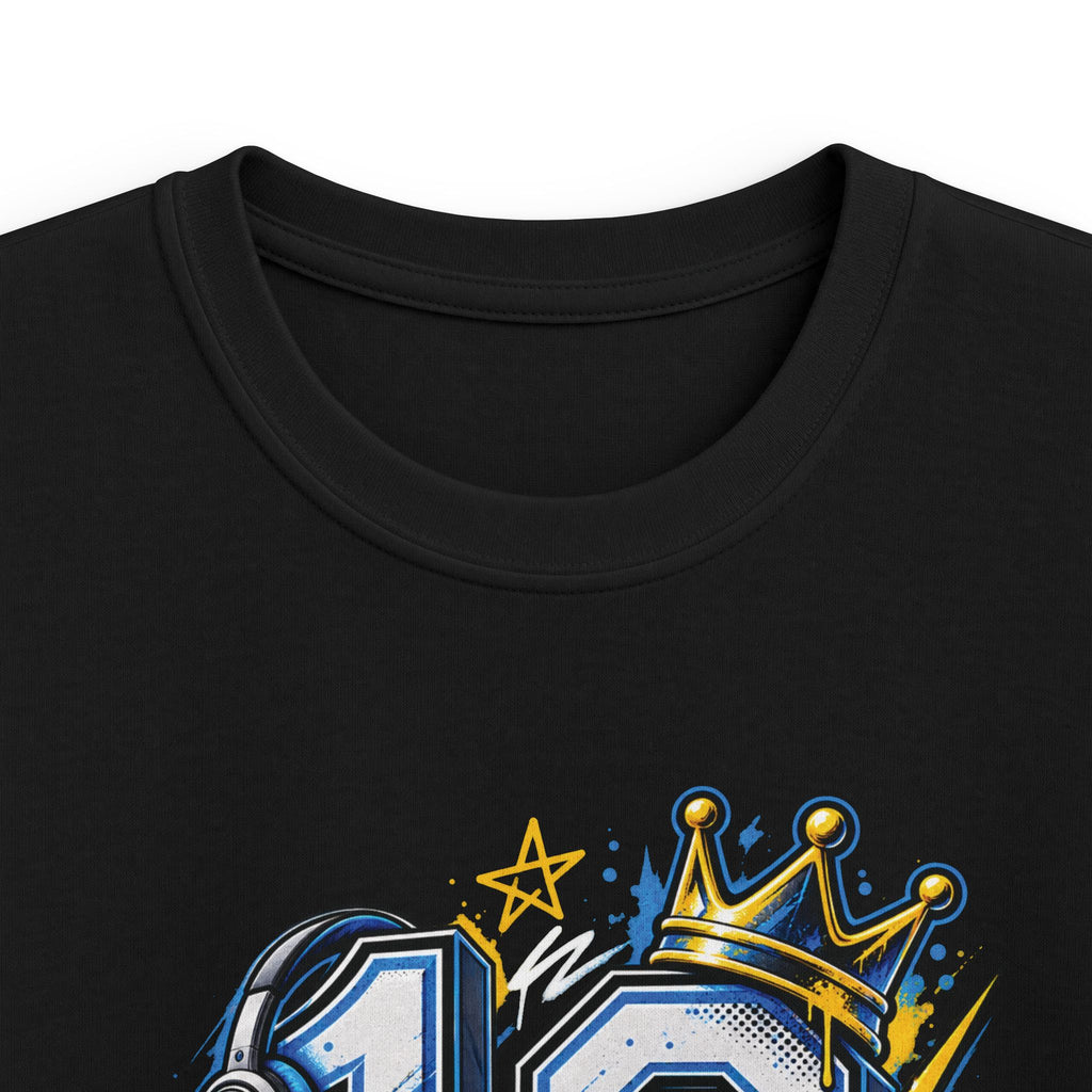 Kids 10th Birthday Racing Tee - Number 10 Crown & Sneakers Graphic