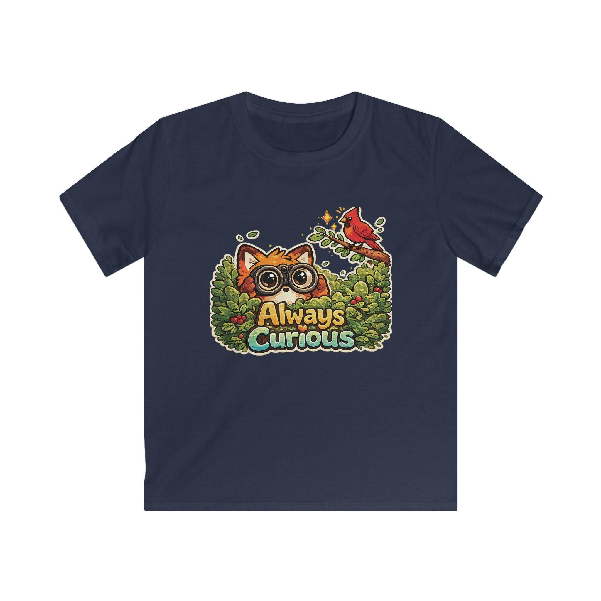 Kids Funny Tee "Always Curious" Fox & Cardinal Graphic design t-shirt