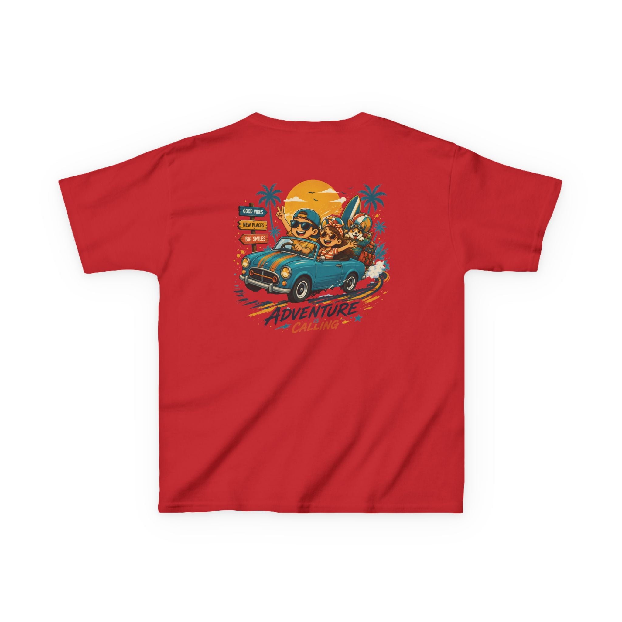 Boys Tee "Adventure Calling" Vintage Tropical Car & Sunset Graphic