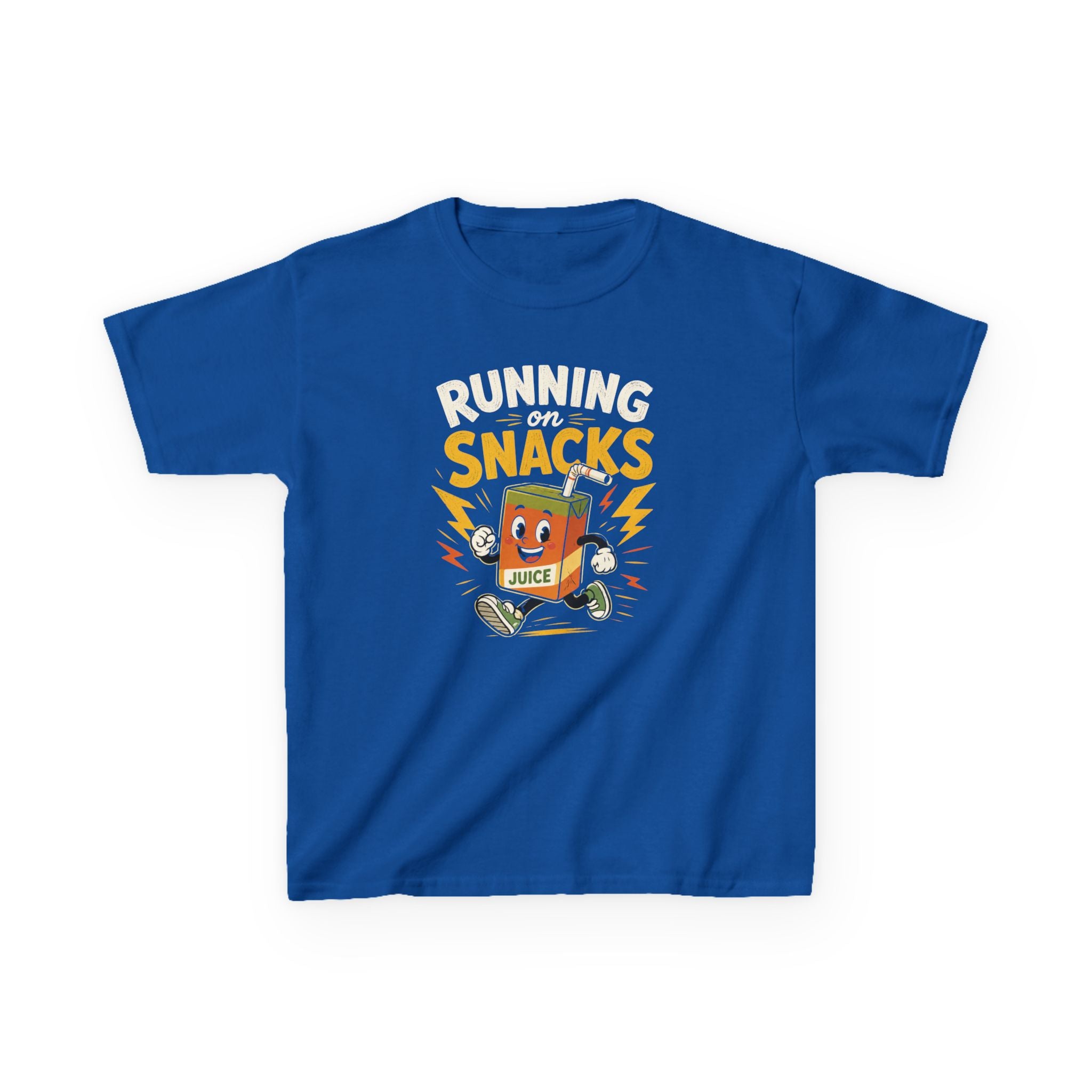 Funny Kids T-Shirt "Running on Snacks" Cartoon Juice Box Tee