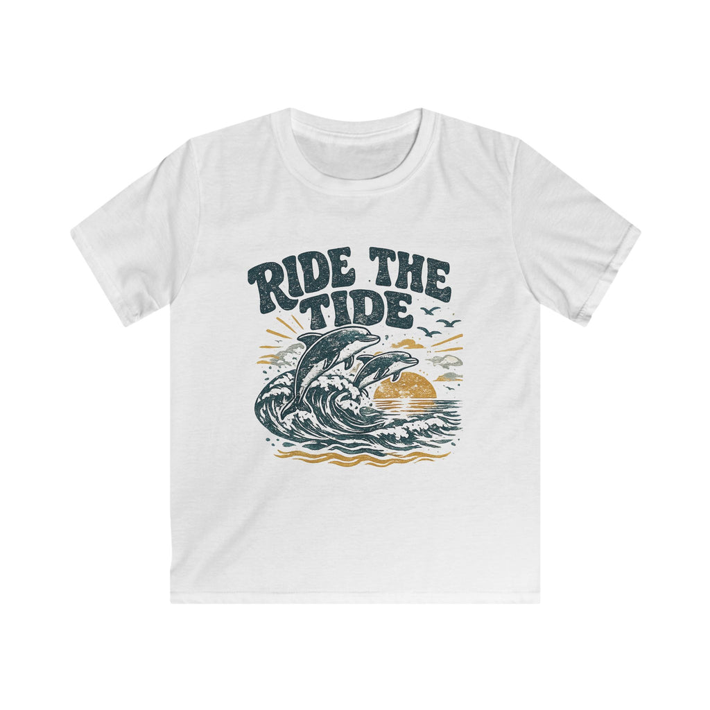 Kids Tee "Ride the Tide" Dolphin Surf Boys & Girls Graphic T-Shirt