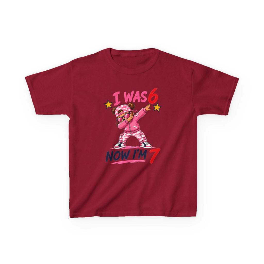Kids Birthday T‑Shirt “I Was 6 Now I’m 7” Dab Dance Cute Pink