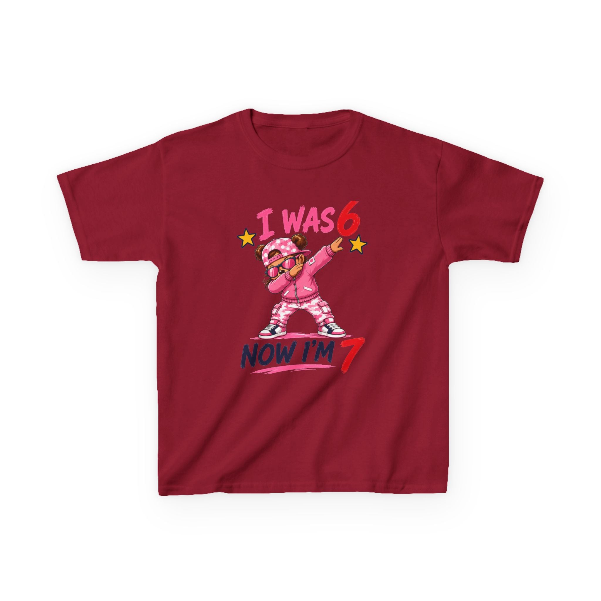 Kids Birthday T‑Shirt “I Was 6 Now I’m 7” Dab Dance Cute Pink