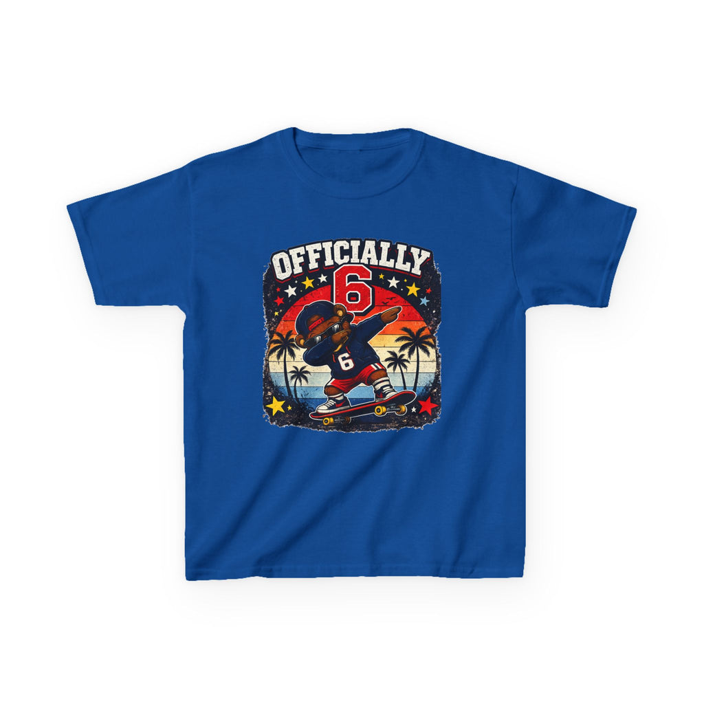 Kids Tee  "Officially 6" Skateboard Birthday Shirt with Palm Sunset