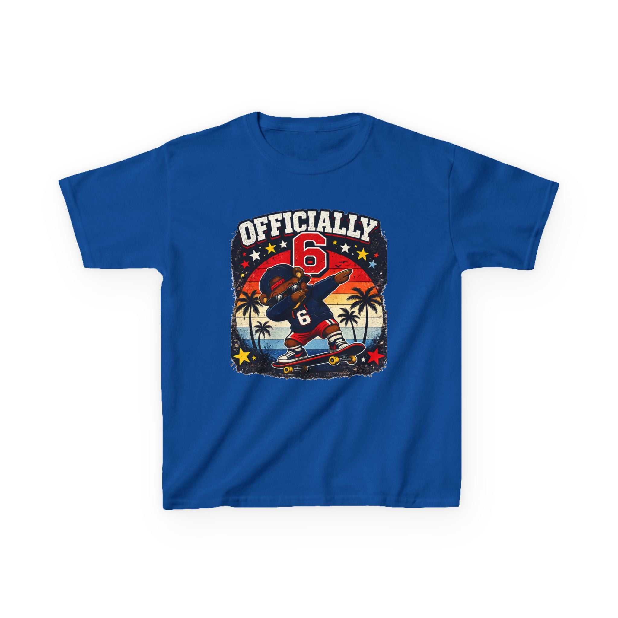 Kids Tee  "Officially 6" Skateboard Birthday Shirt with Palm Sunset