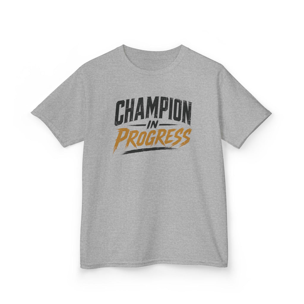 Champion in Progress I Motivational Kids T-Shirt | Athletic Sports Typography Graphic Tee
