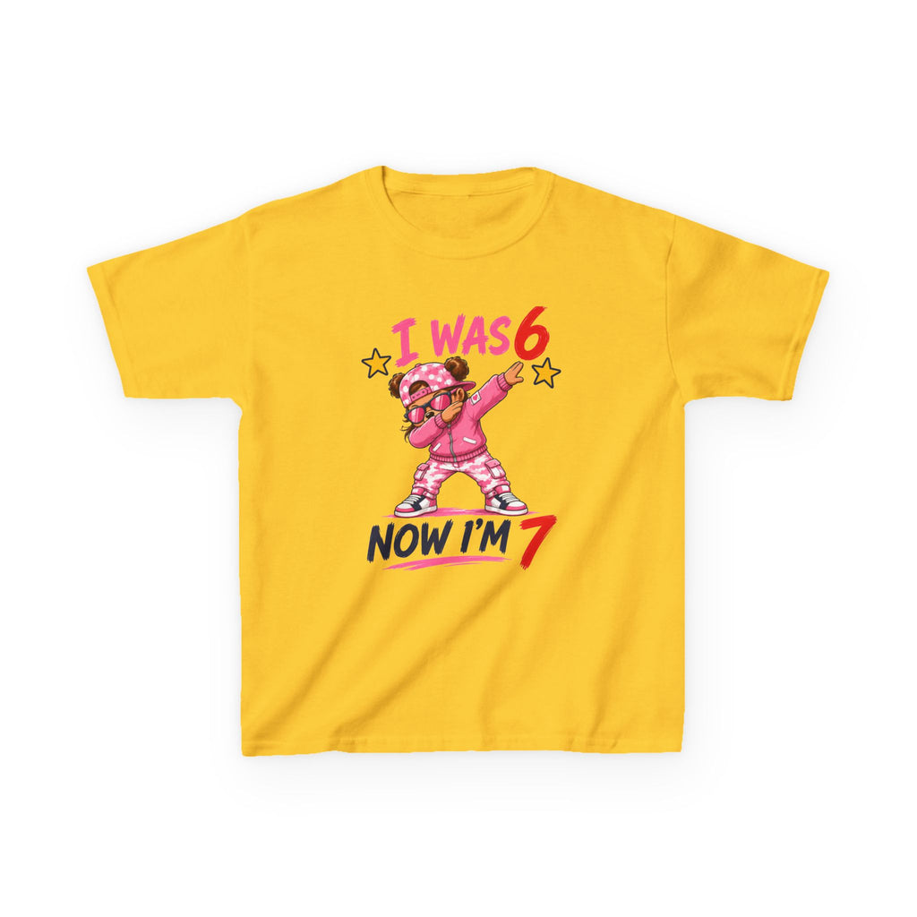 Kids Birthday T‑Shirt “I Was 6 Now I’m 7” Dab Dance Cute Pink