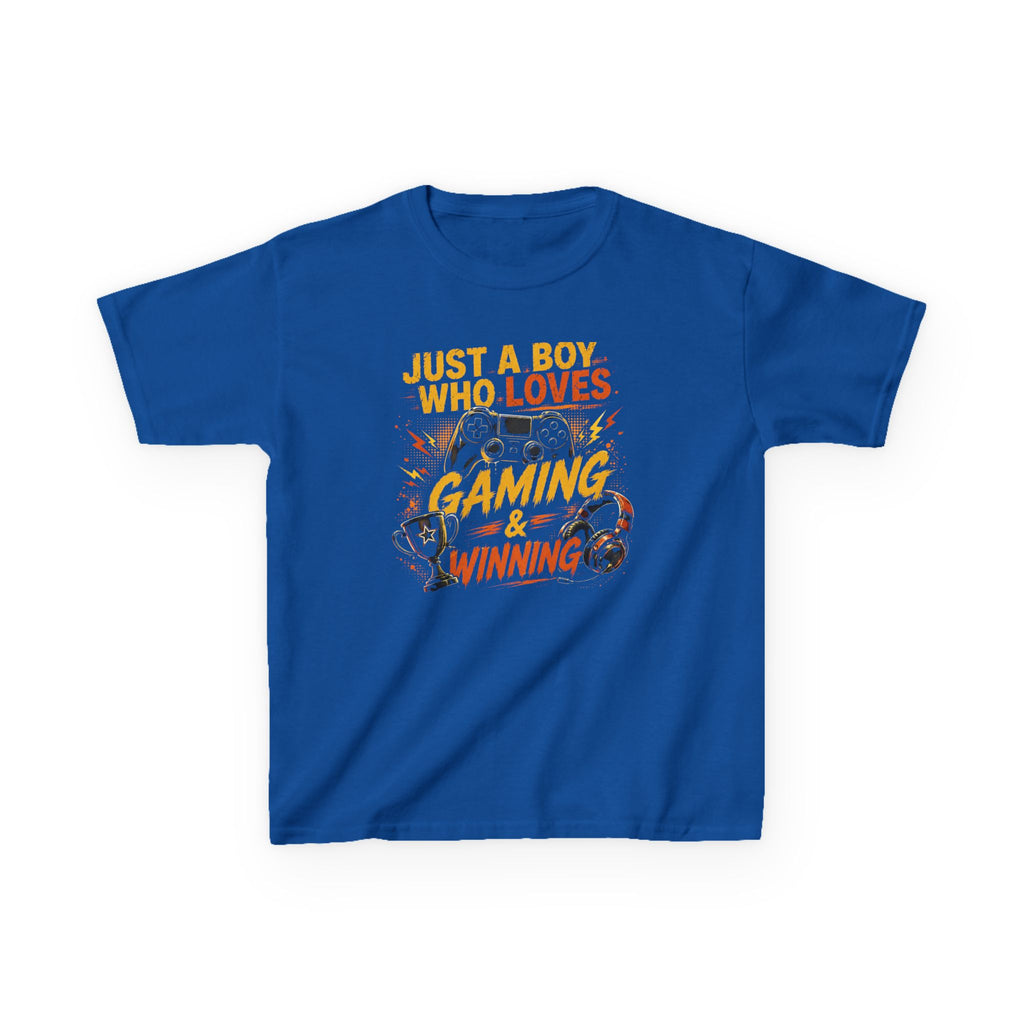Just a Boy Who Loves Gaming & Winning Graphic kids Gamer T-Shirt Design