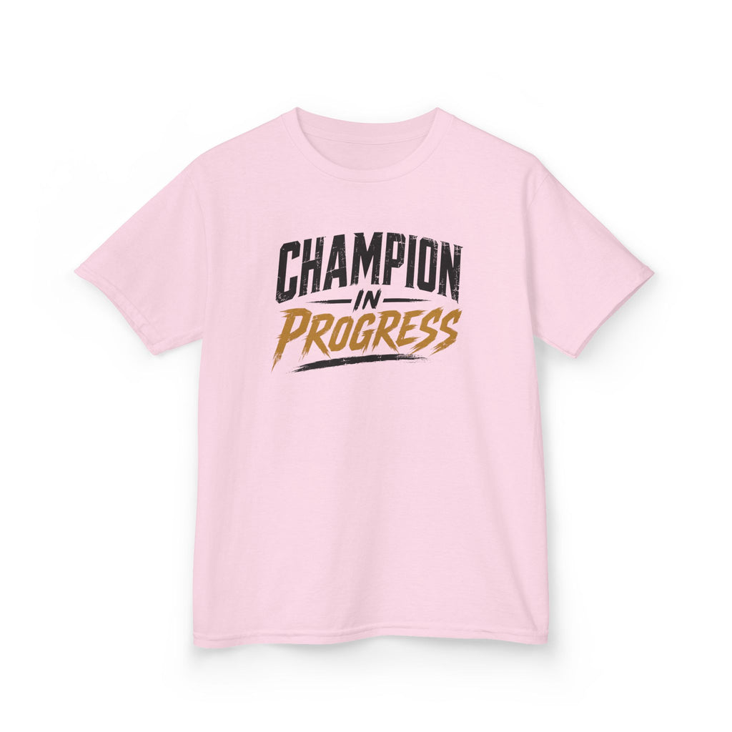 Champion in Progress I Motivational Kids T-Shirt | Athletic Sports Typography Graphic Tee