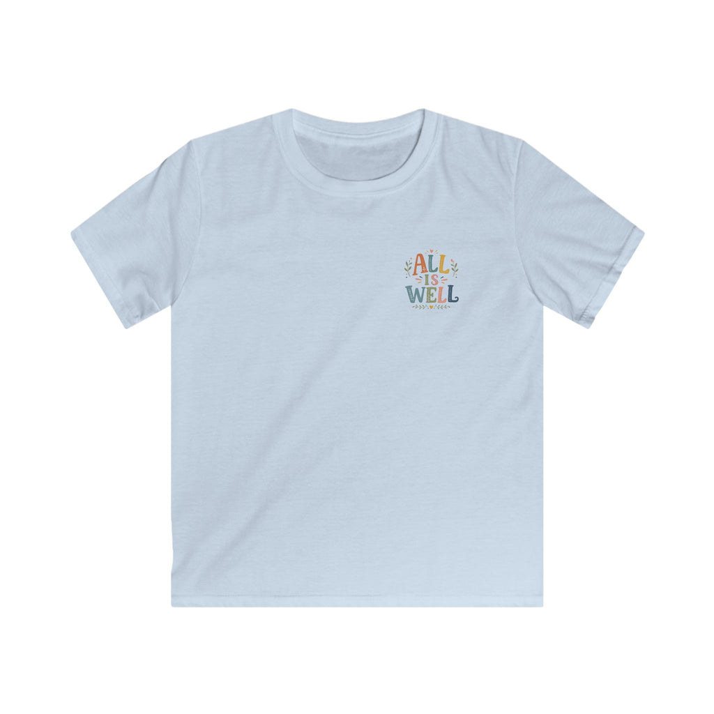 Kids Tee "All Is Well" Rainbow Pocket Motivational Graphic T-Shirt