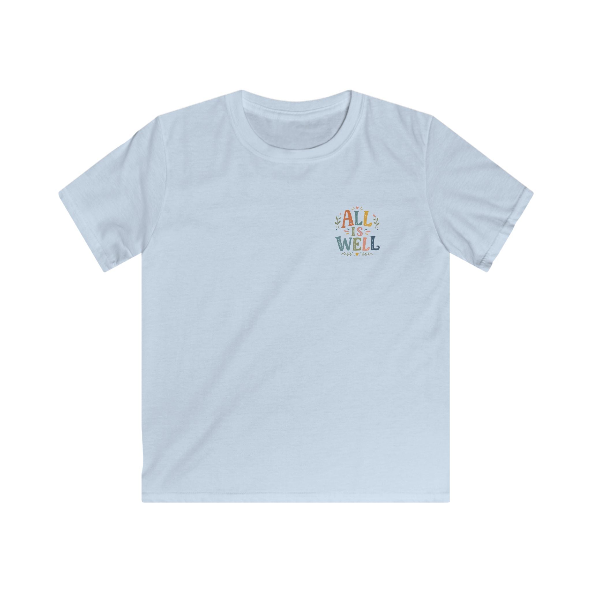 Kids Tee "All Is Well" Rainbow Pocket Motivational Graphic T-Shirt