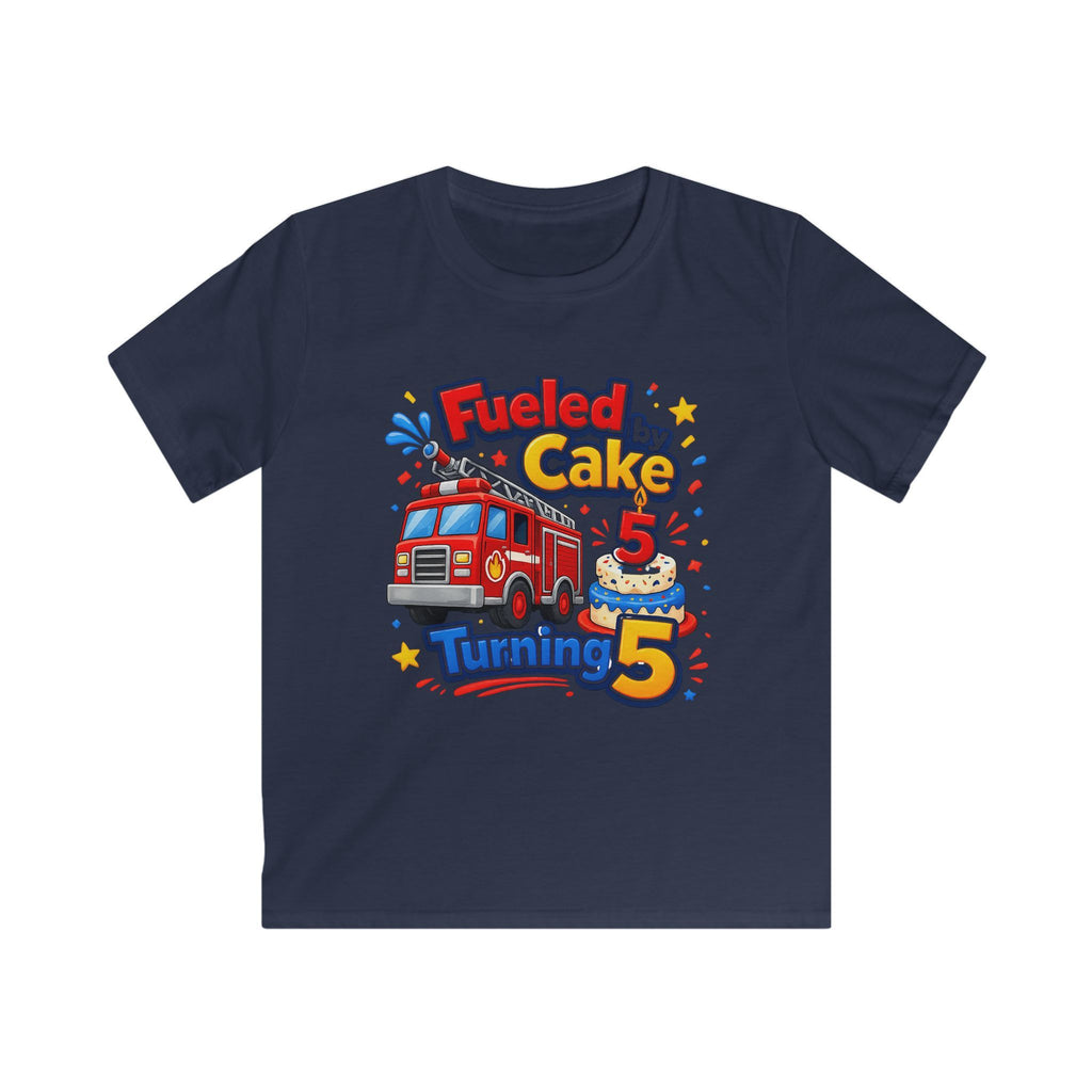 Kids Birthday T‑Shirt 'Fueled by Cake Turning 5' Fire Truck Tee