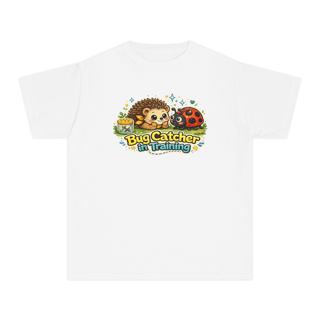 Youth Tee "Bug Catcher in Training" Cute Hedgehog & Ladybug Kids T-Shirt Girls & Boys