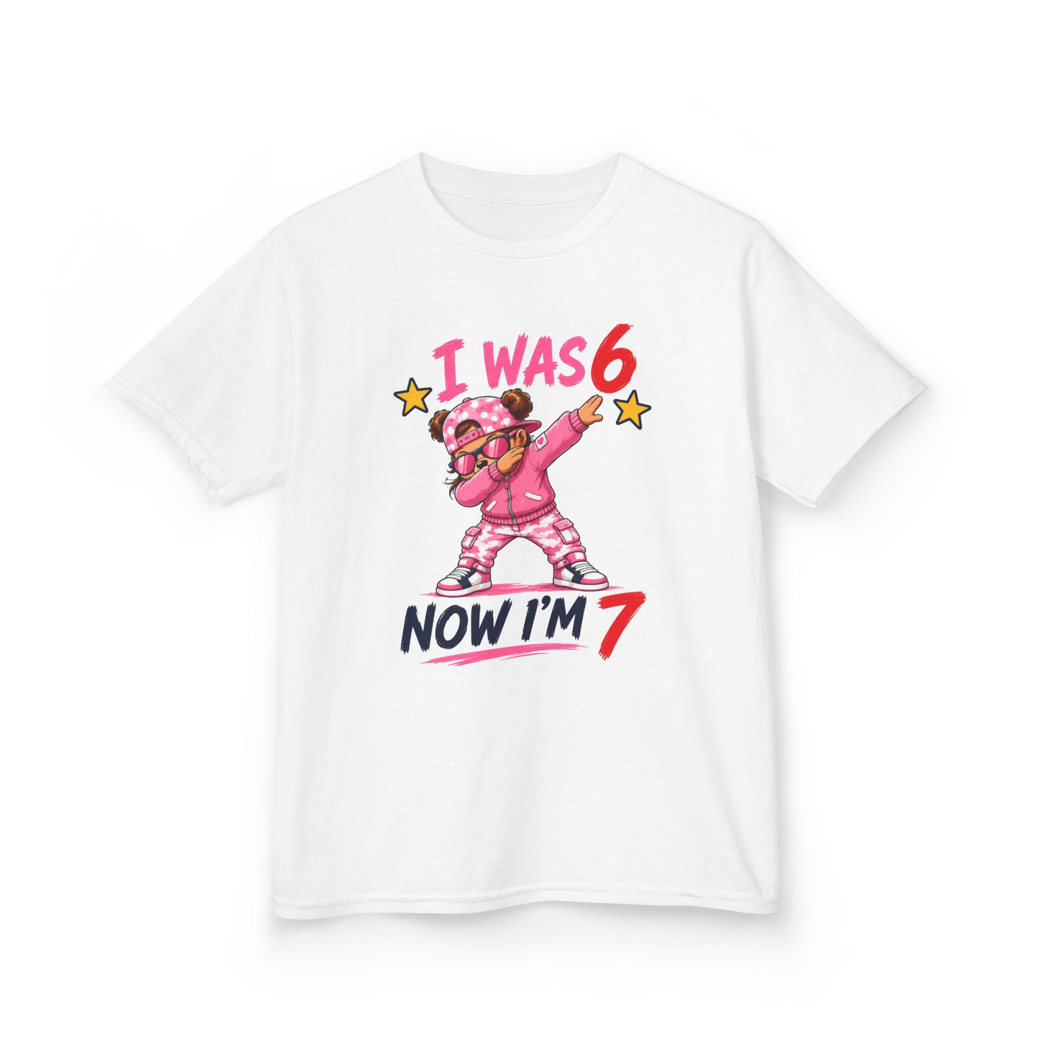 Kids Birthday T‑Shirt “I Was 6 Now I’m 7” Dab Dance Cute Pink