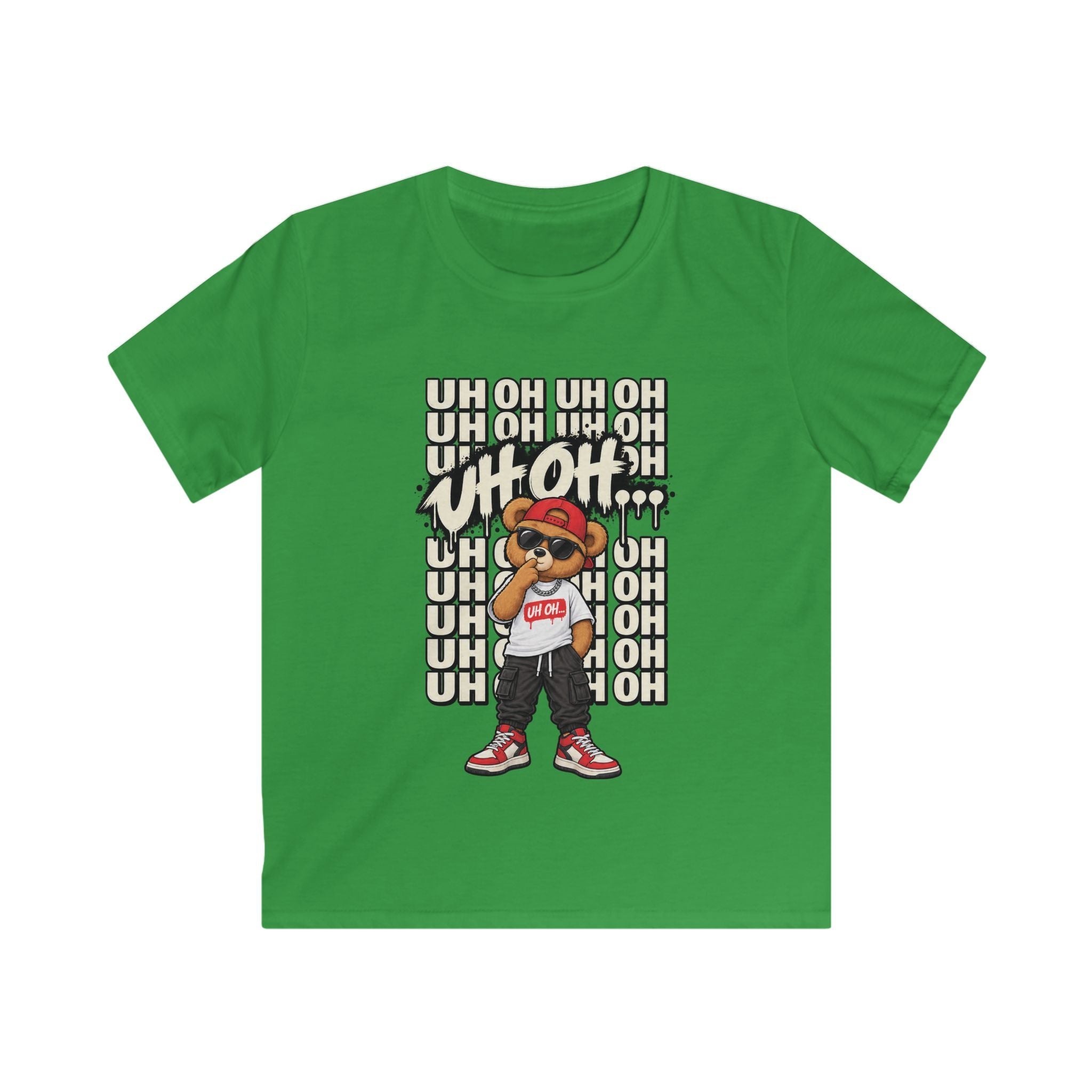 Kids Bear Graphic Tee "Uh Oh" Streetwear Hip-Hop Shirt