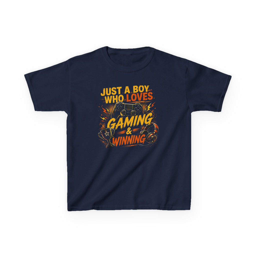 Just a Boy Who Loves Gaming & Winning Graphic kids Gamer T-Shirt Design