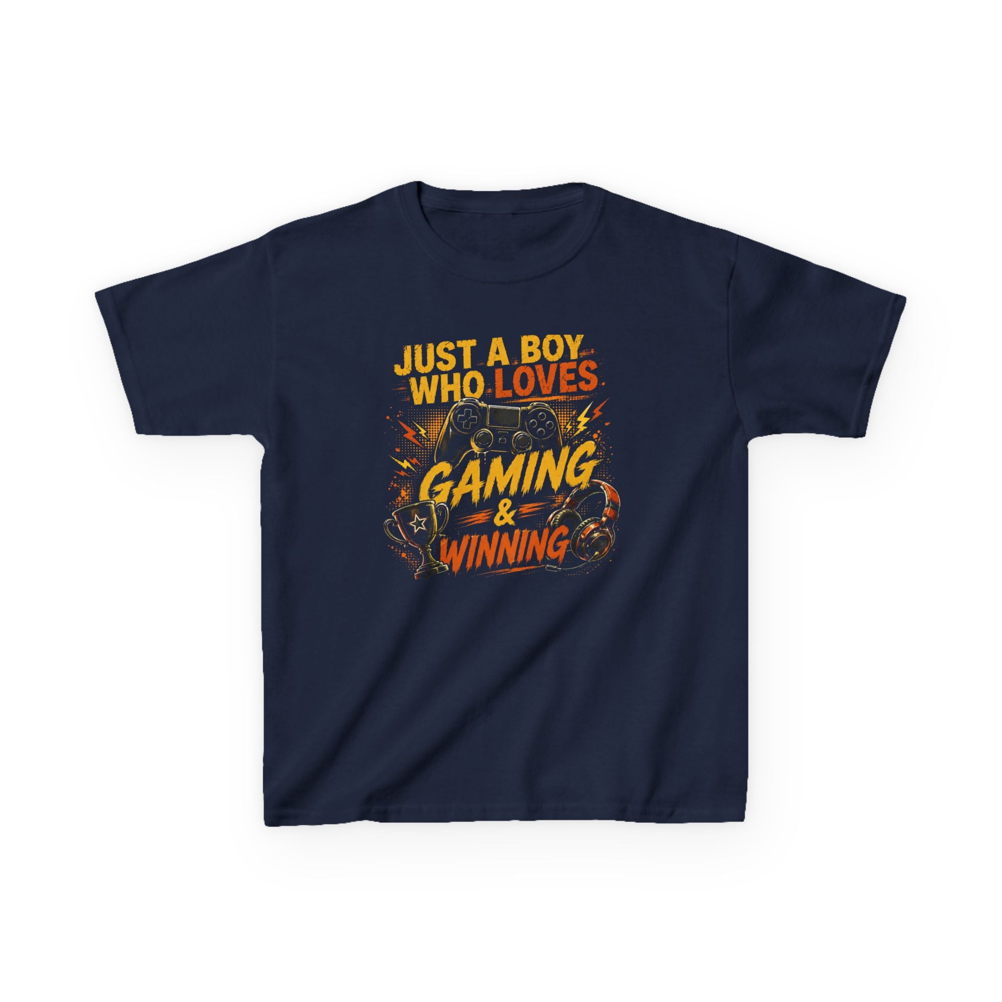 Just a Boy Who Loves Gaming & Winning Graphic kids Gamer T-Shirt Design
