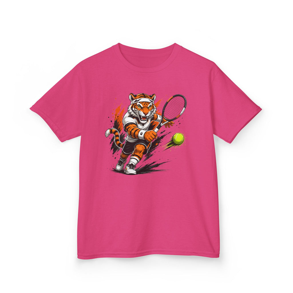 Tennis Tiger T-Shirt | Fierce Tiger Tennis Player Graphic | Kids Tennis Tee | Youth Tennis Sports Shirt | Tennis Lover Gift