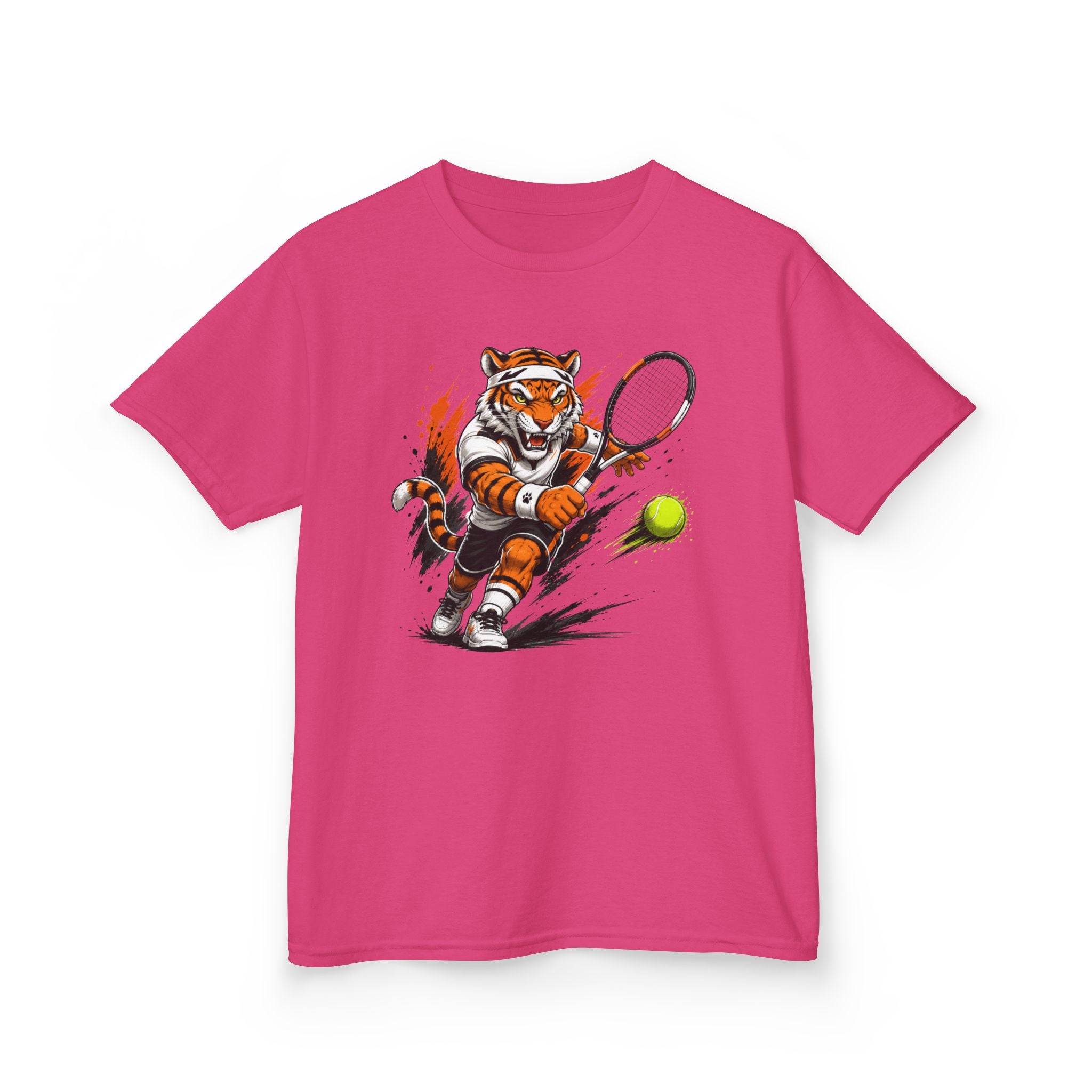 Tennis Tiger T-Shirt | Fierce Tiger Tennis Player Graphic | Kids Tennis Tee | Youth Tennis Sports Shirt | Tennis Lover Gift